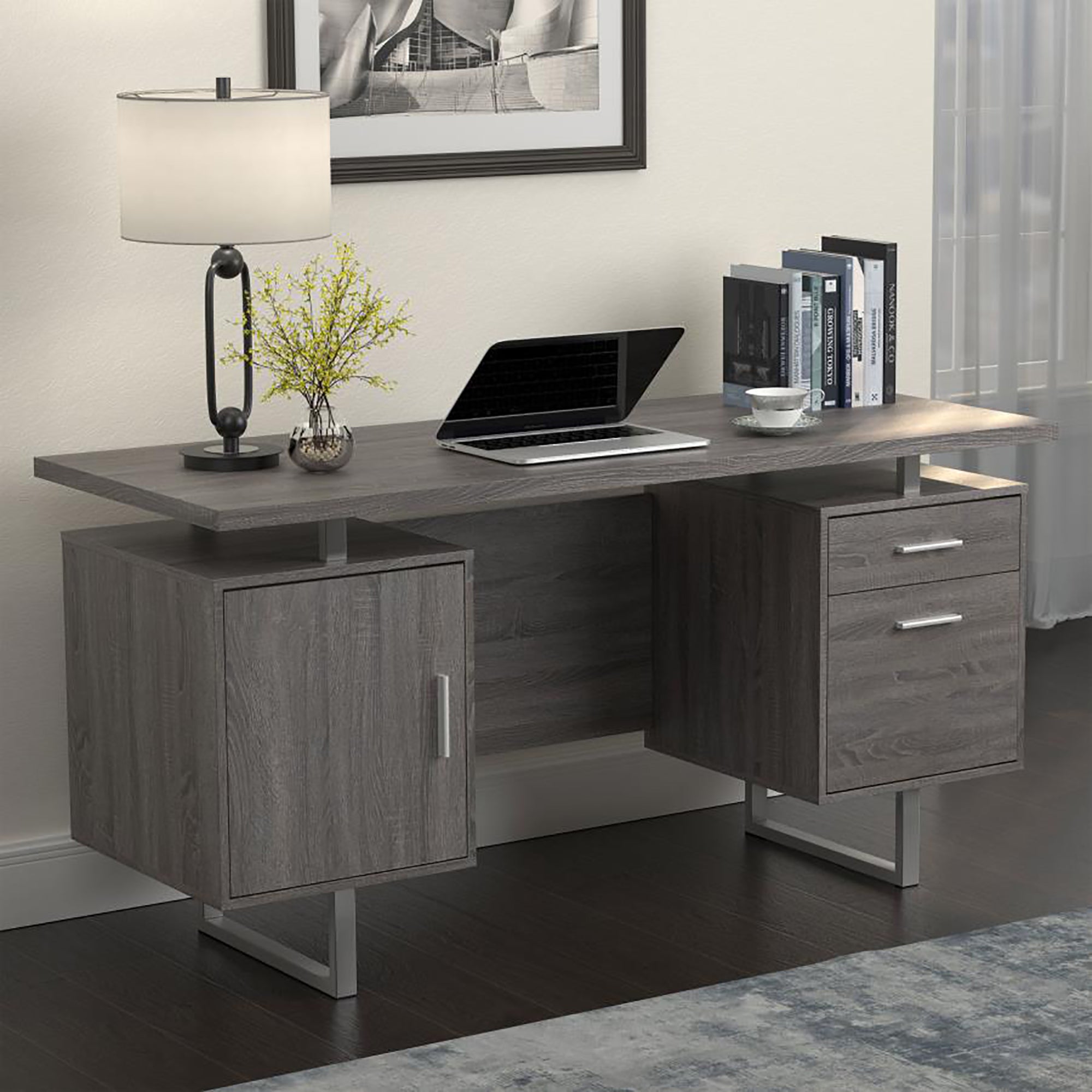 Weathered Grey 2-Drawer Floating Top Office Desk