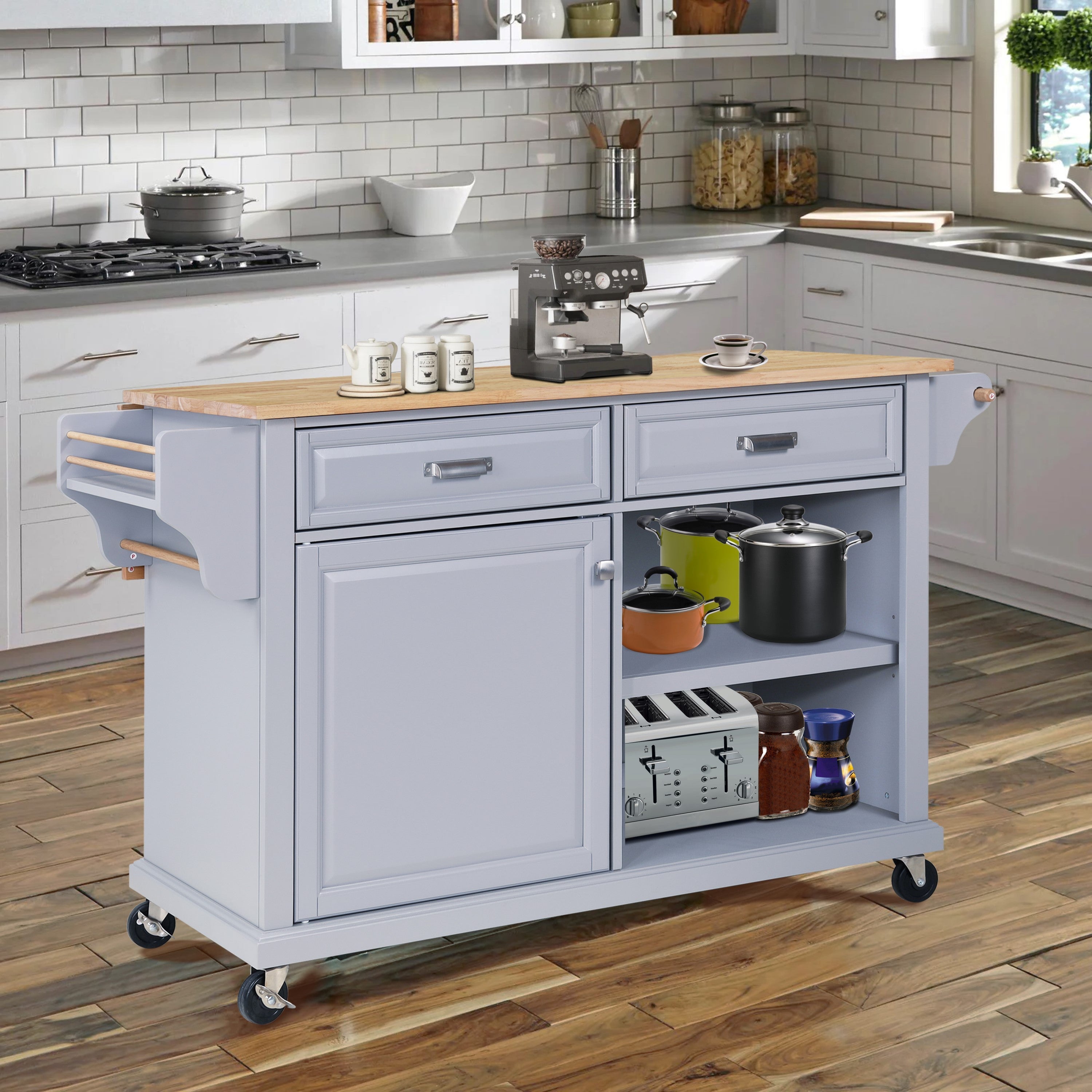 Cambridge Kitchen Island: Natural Wood Top & Storage