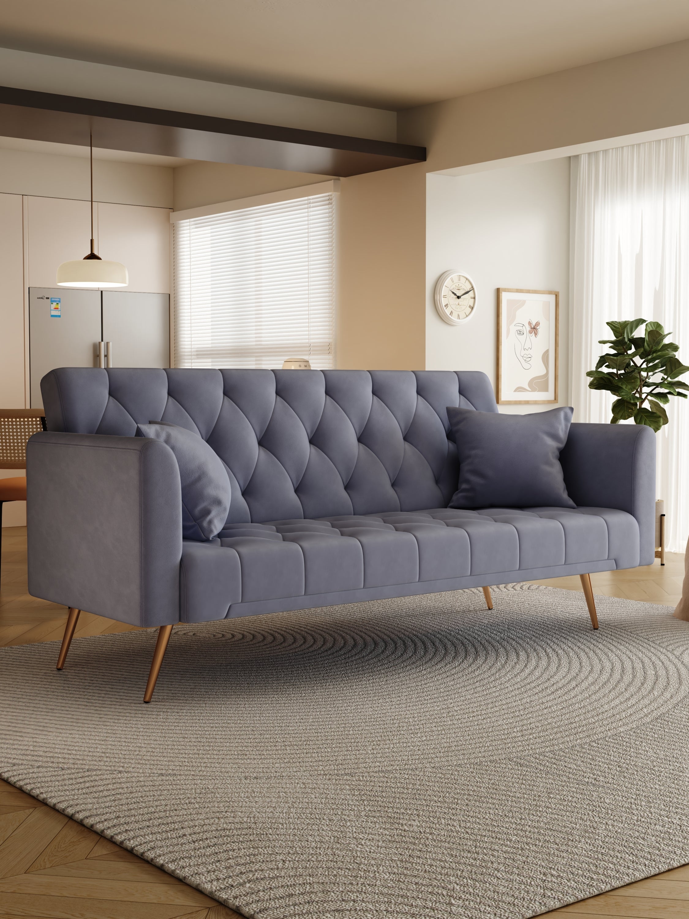 71" Grey Velvet Convertible Sofa: Small Space Ideal