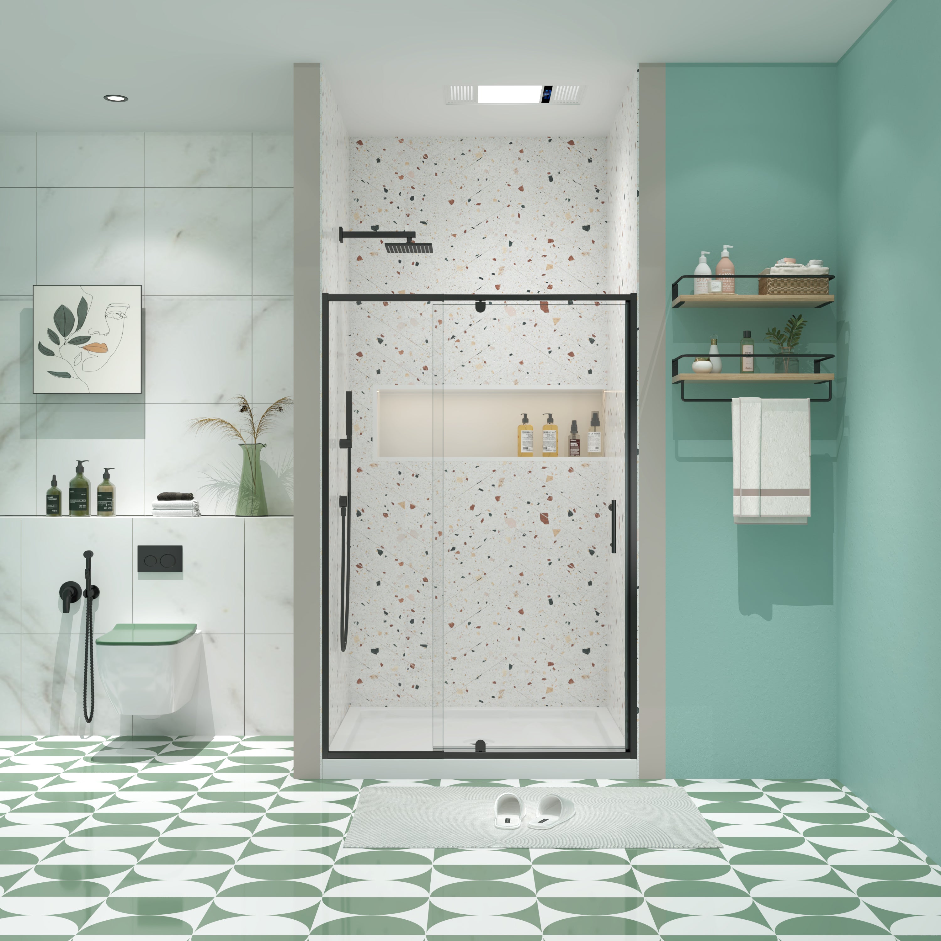 Pivot Shower Door 50-54"x71", Matte Black, 6mm Glass