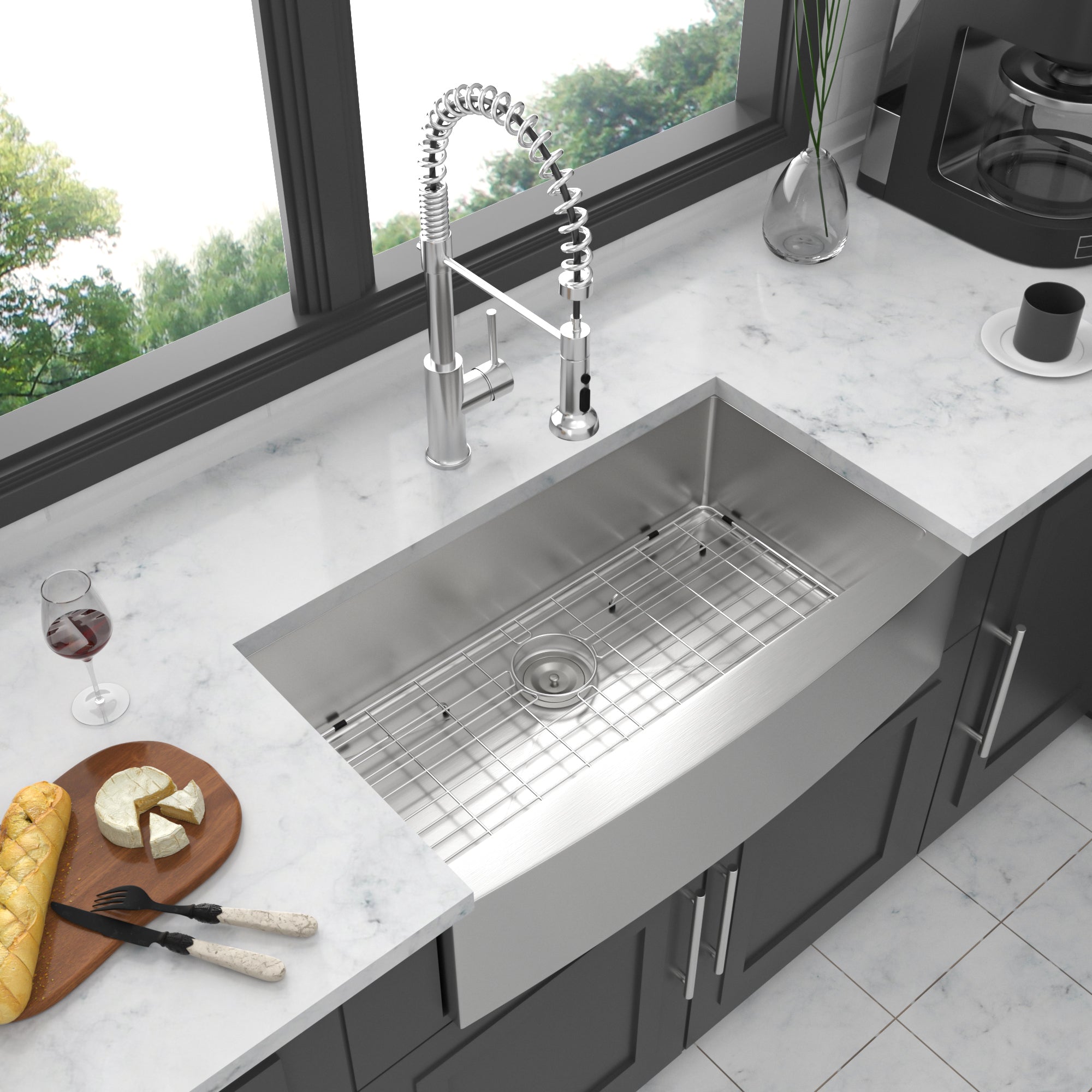 33" Brushed Nickel Farmhouse Kitchen Sink