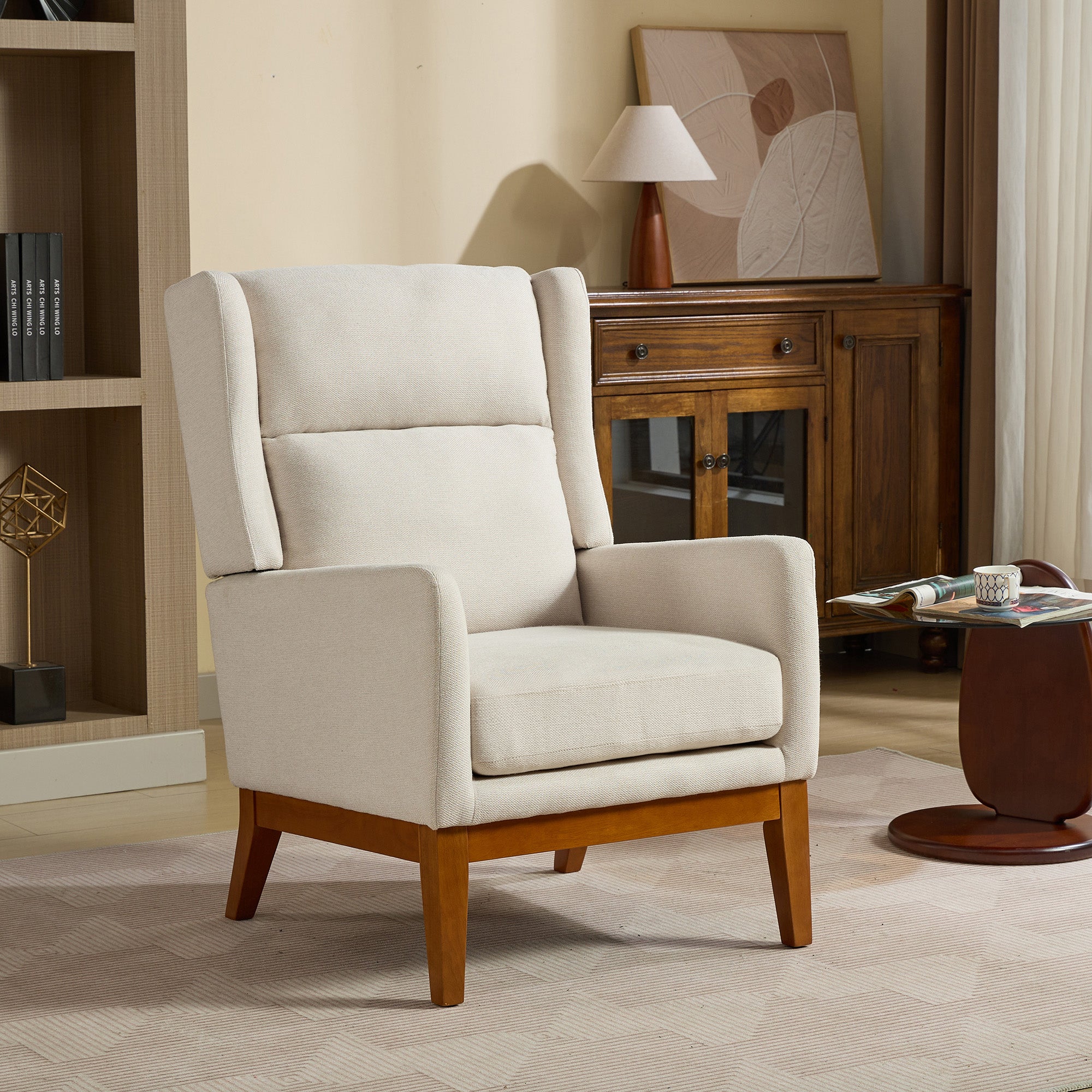 Modern Accent Chair: Beige Upholstered Armchair