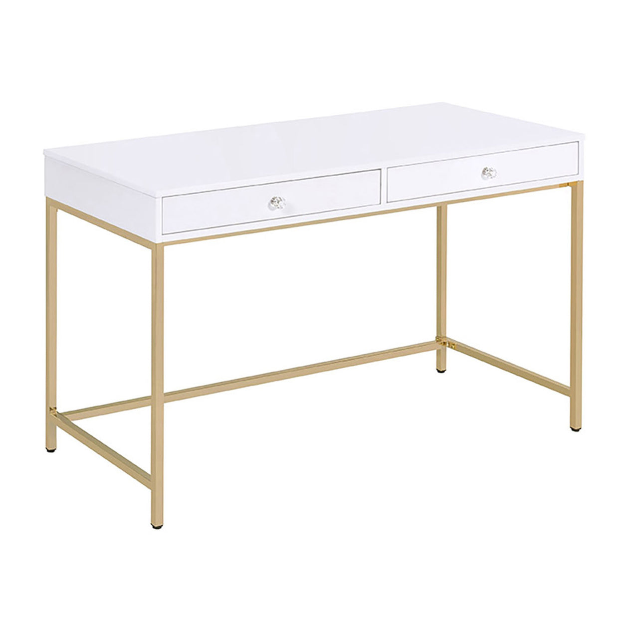 White & Gold 2-Drawer High Gloss Writing Desk