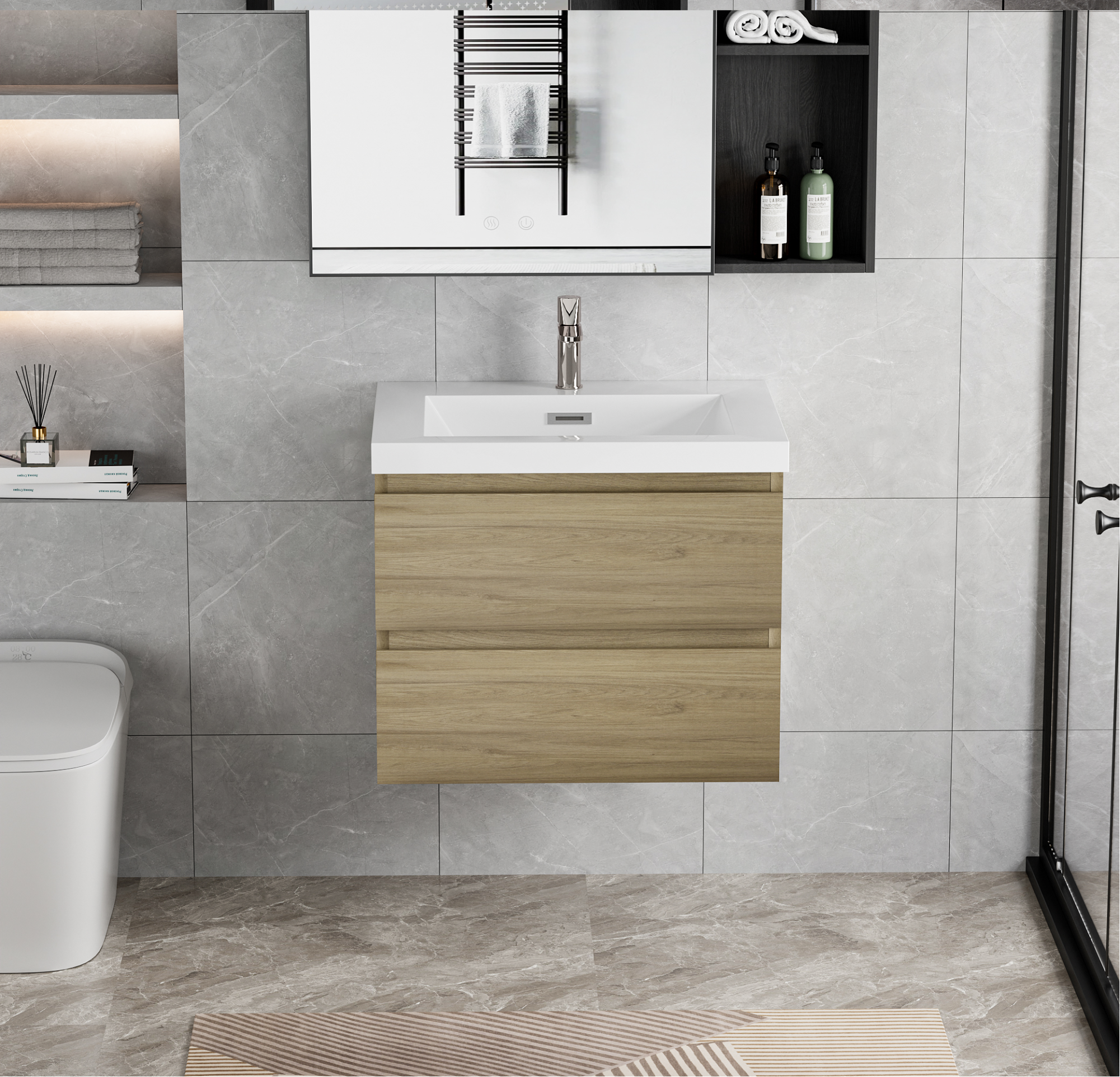 30" Floating Oak Vanity with Sink & Soft Close
