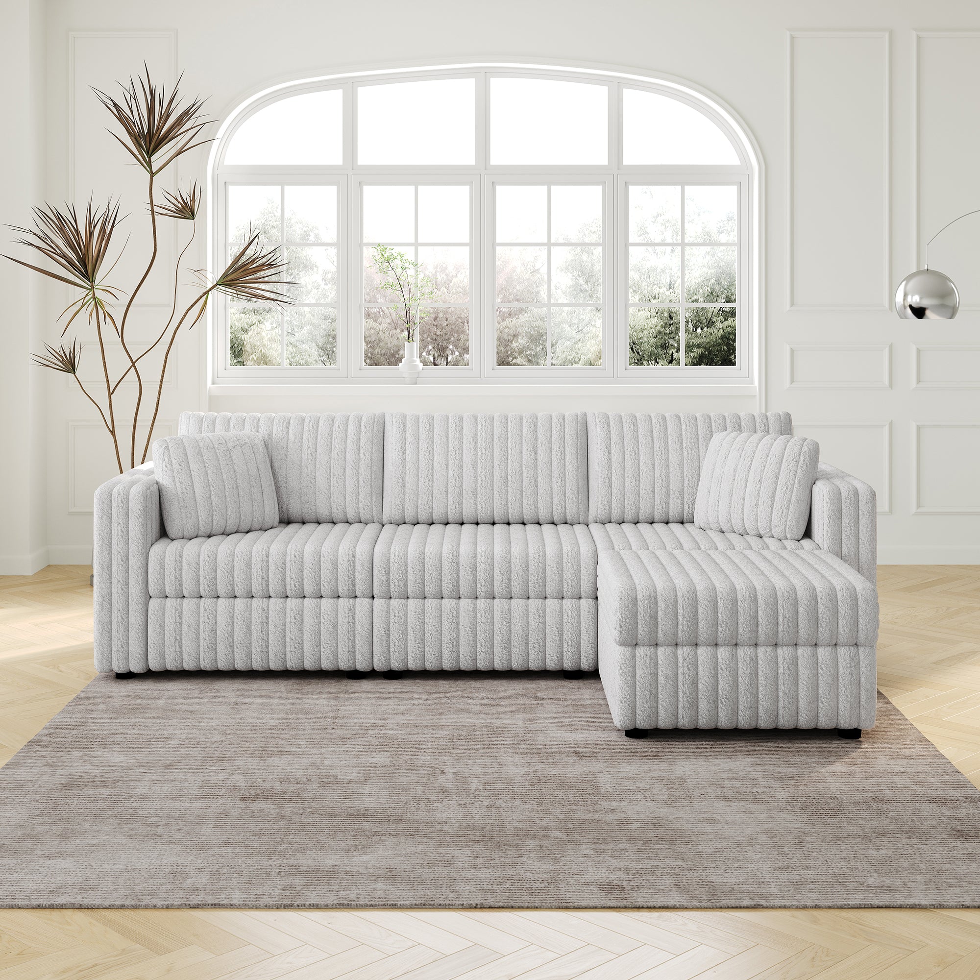 Modern Light Gray 3-Person Sofa w/ Ottoman | Modular Sofa