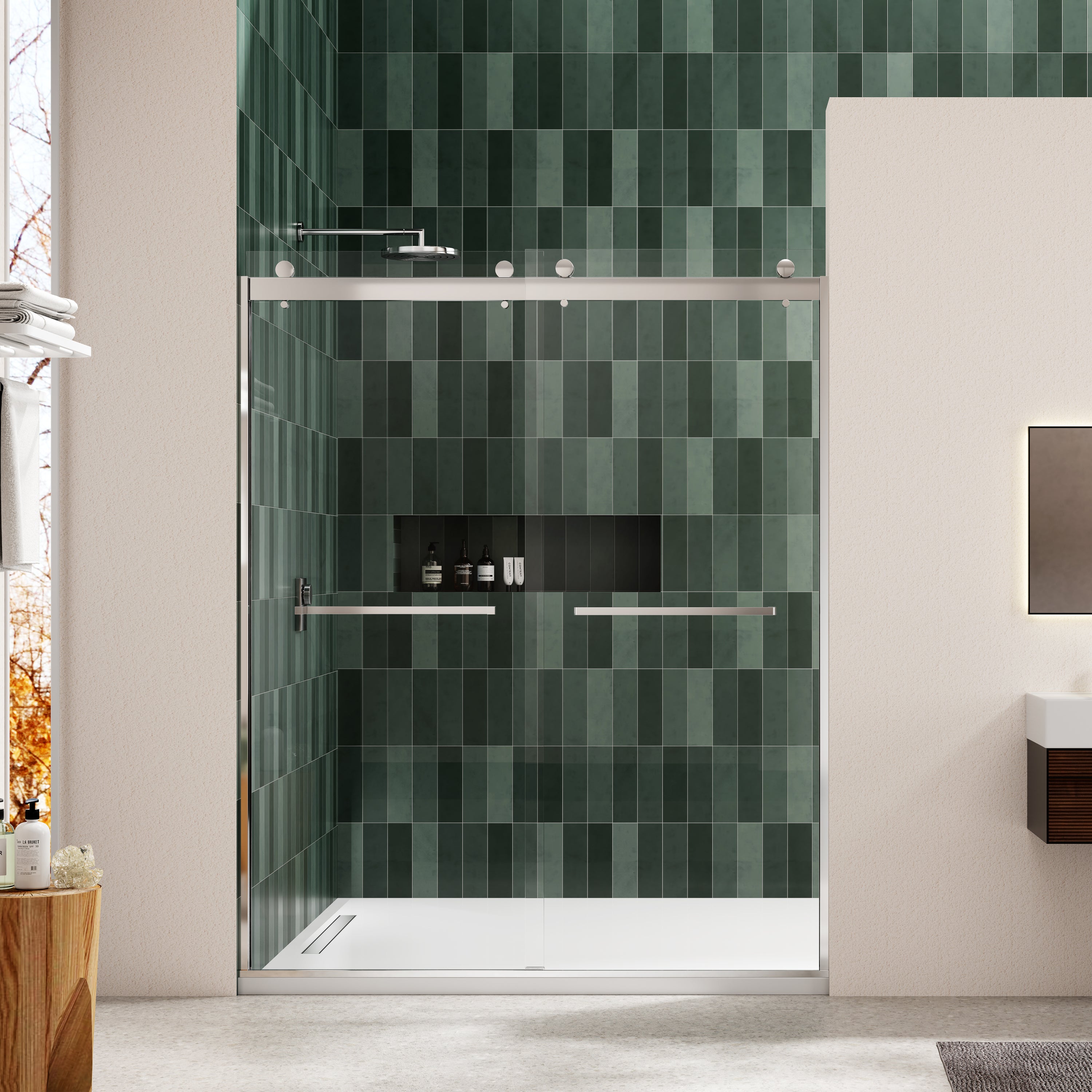 Bypass Shower Door: 5/16" Tempered Glass, Brushed Nickel 6074