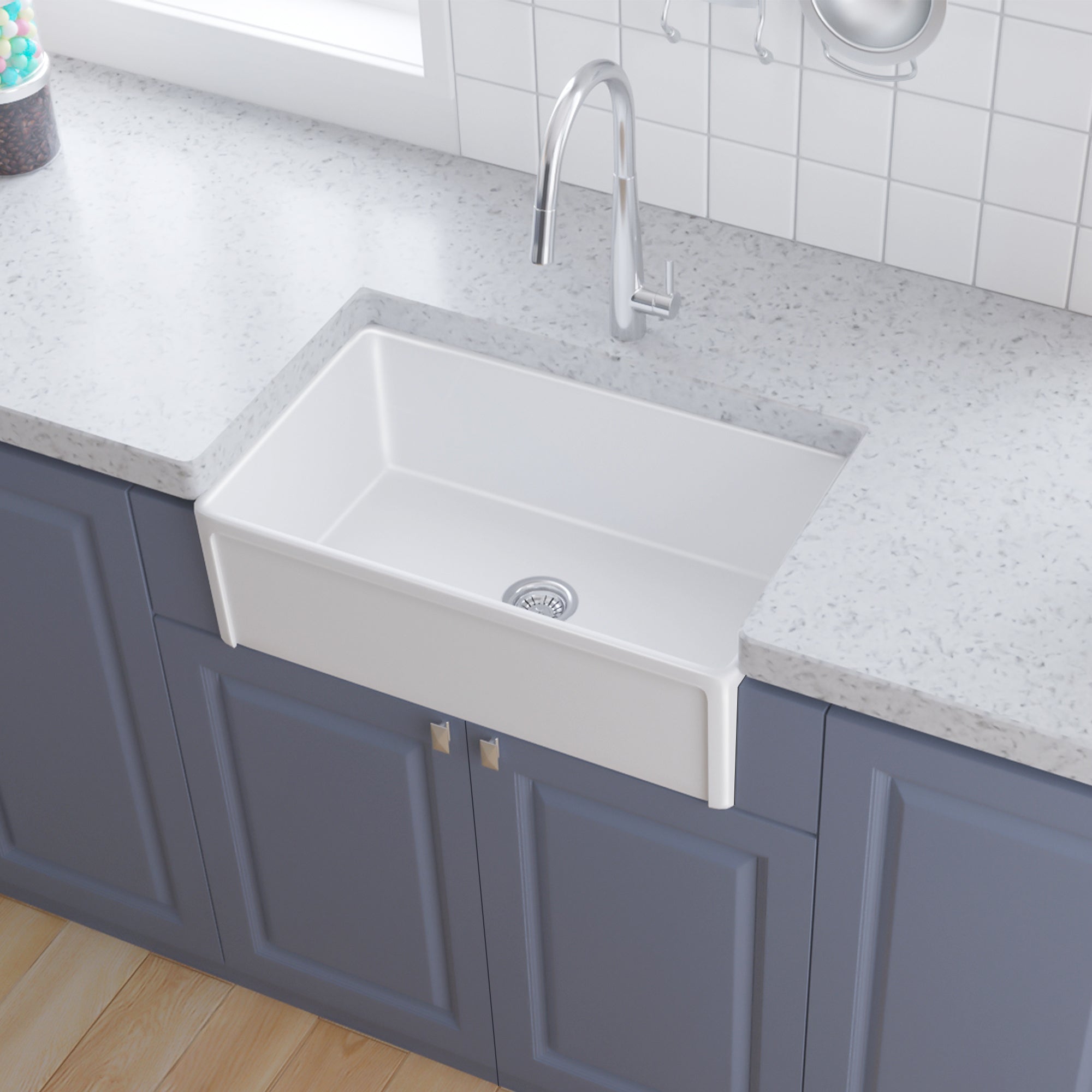 30" Farmhouse Fireclay Sink: White Apron Reversible