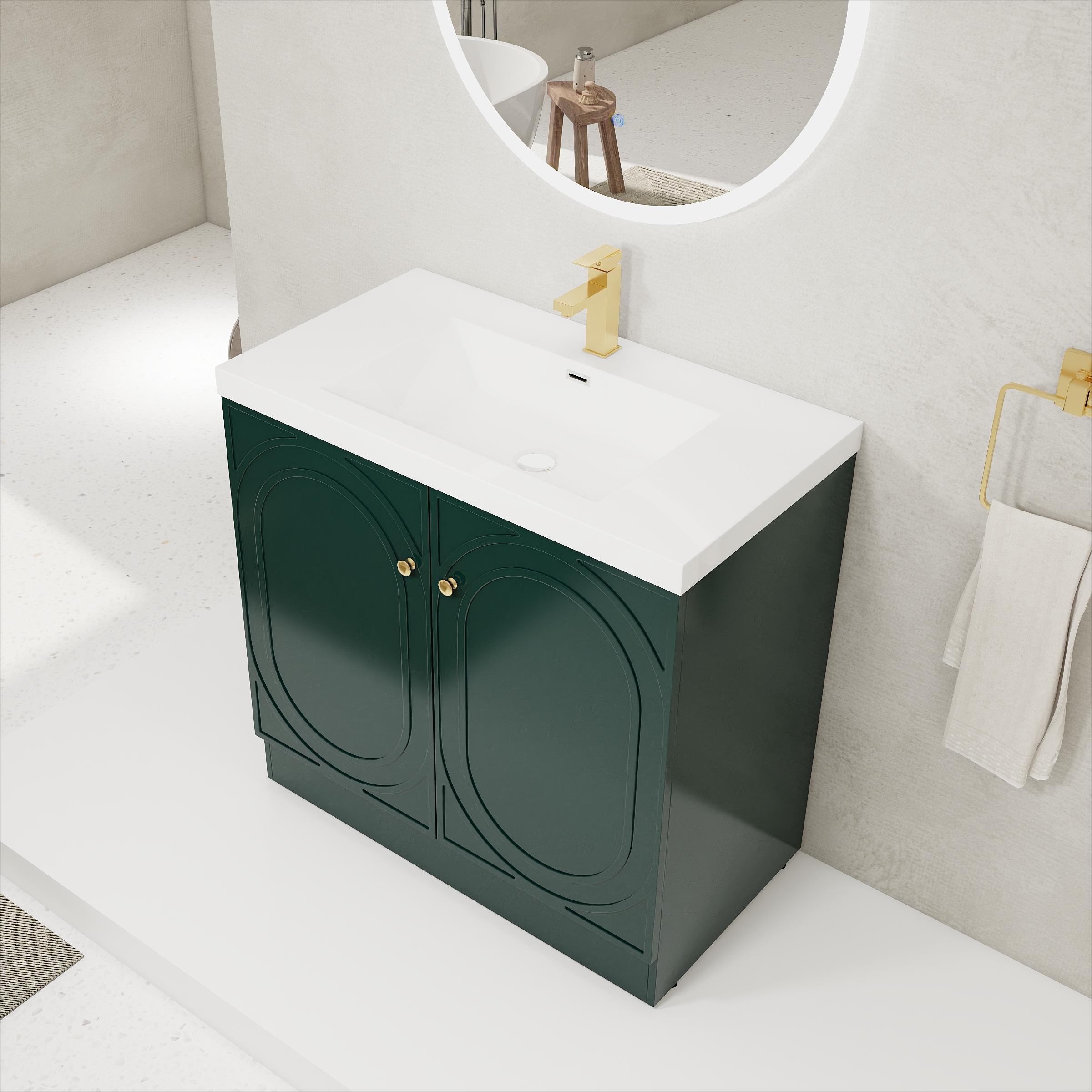 36" White Resin Vanity with Soft-Close Doors