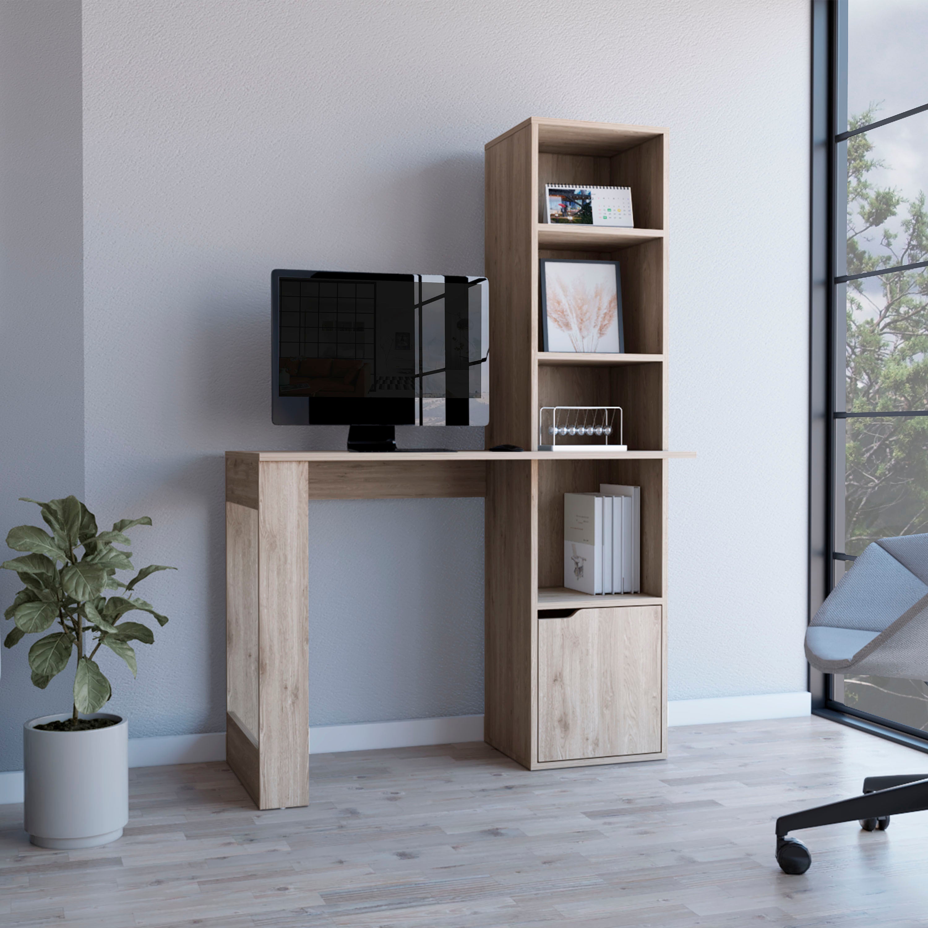 Oiwa Computer Desk with Bookcase & Cabinet