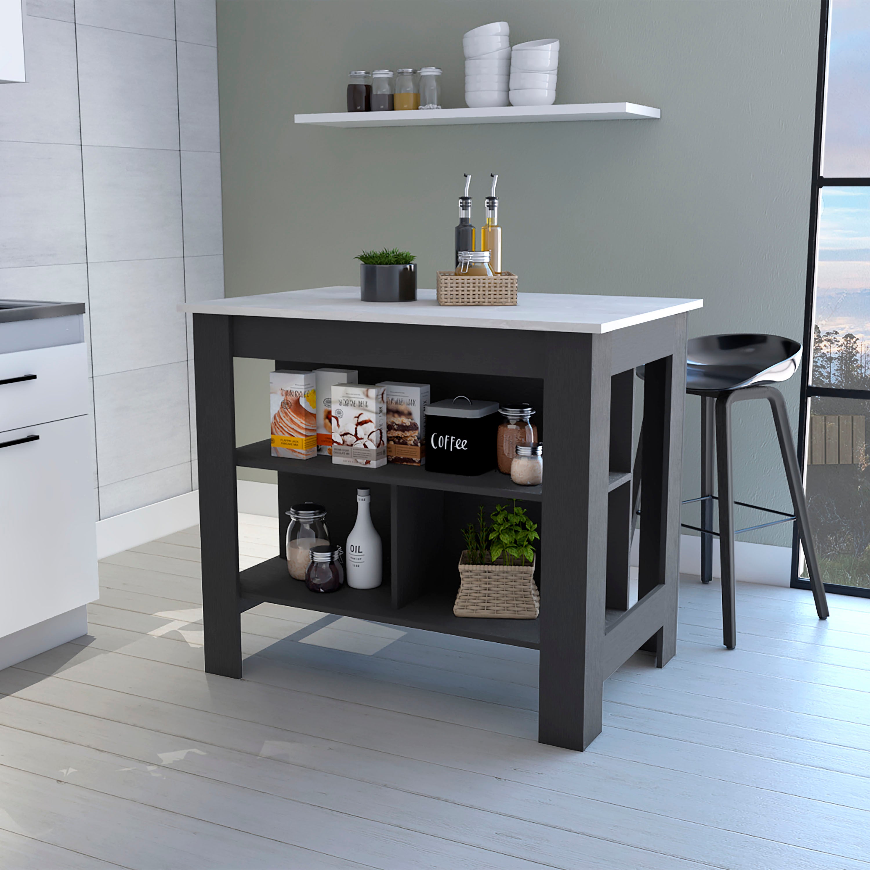 Brooklyn Kitchen Island w/ 3 Concealed Shelves