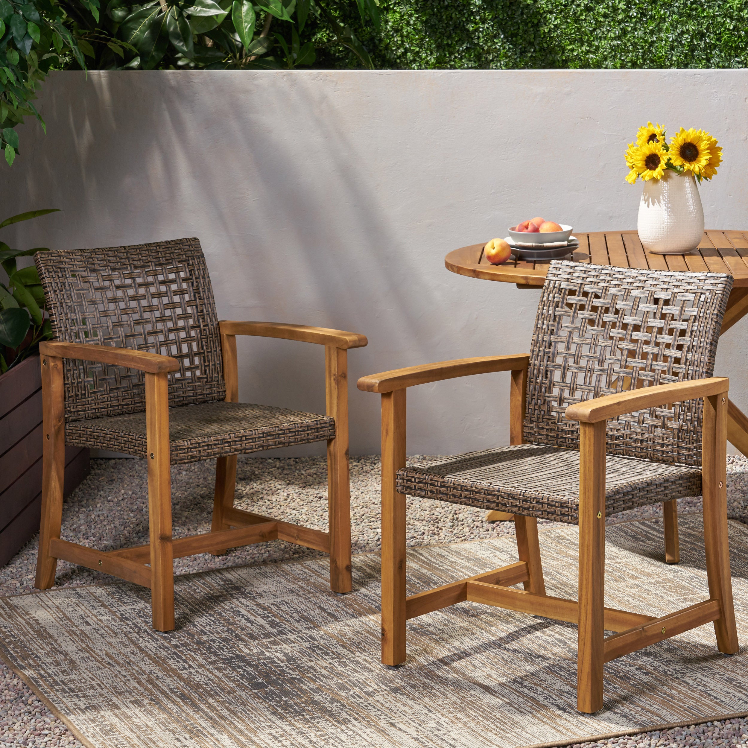 Hampton Wood & Wicker Dining Chairs (Set of 2)