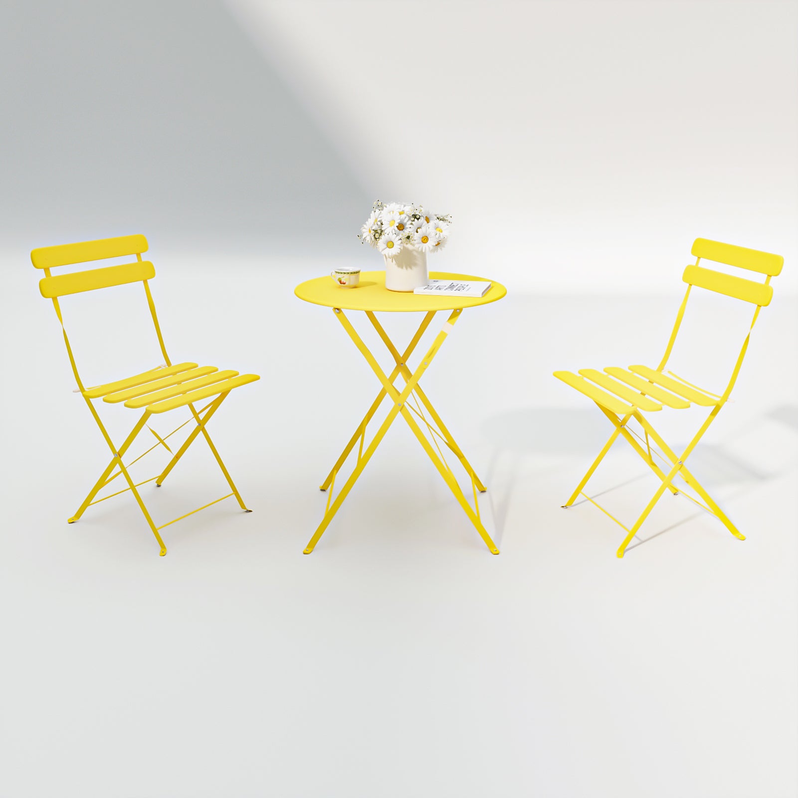Yellow Patio Bistro Set: 3-Piece Metal Chair Table