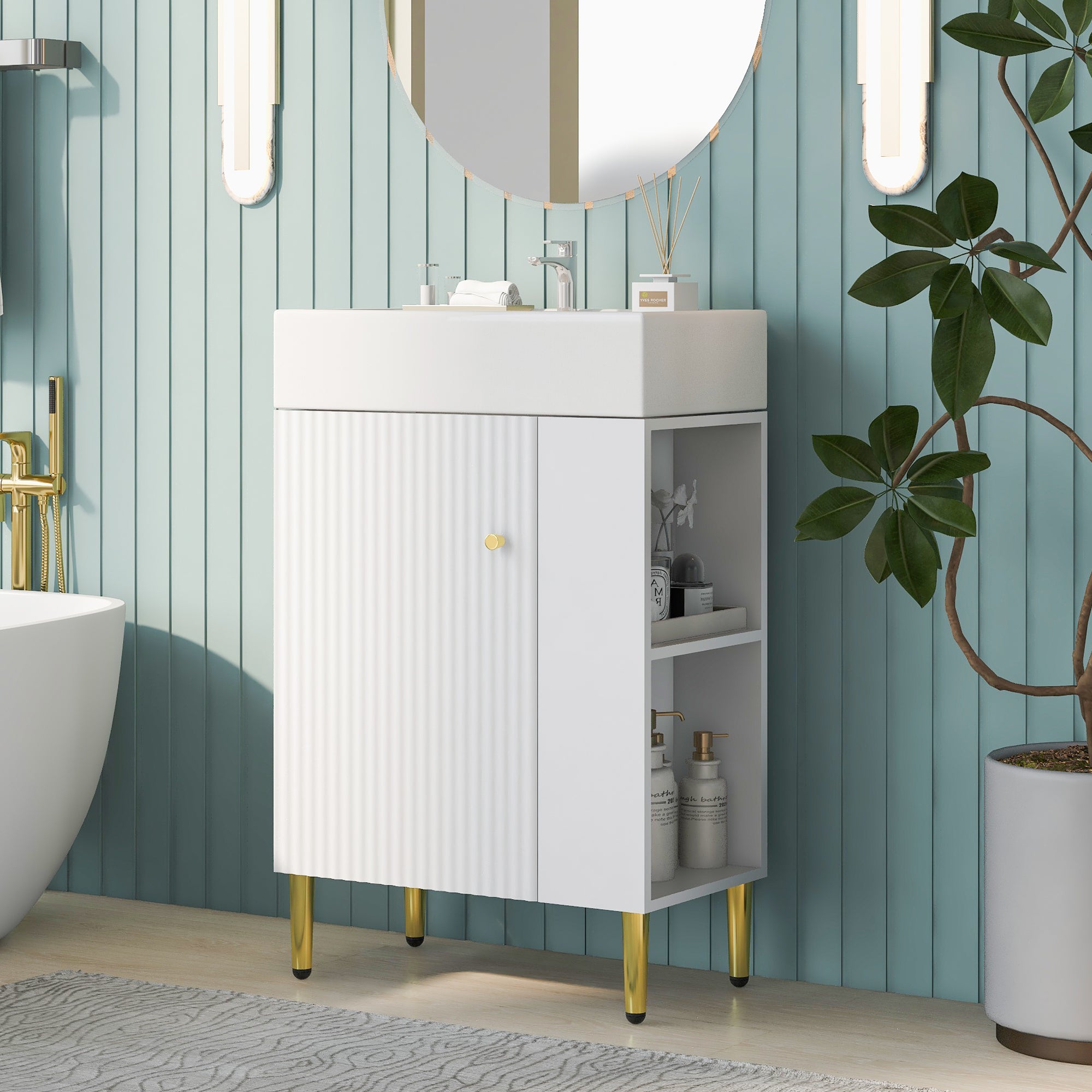 21.6" White Bathroom Vanity with Single Sink