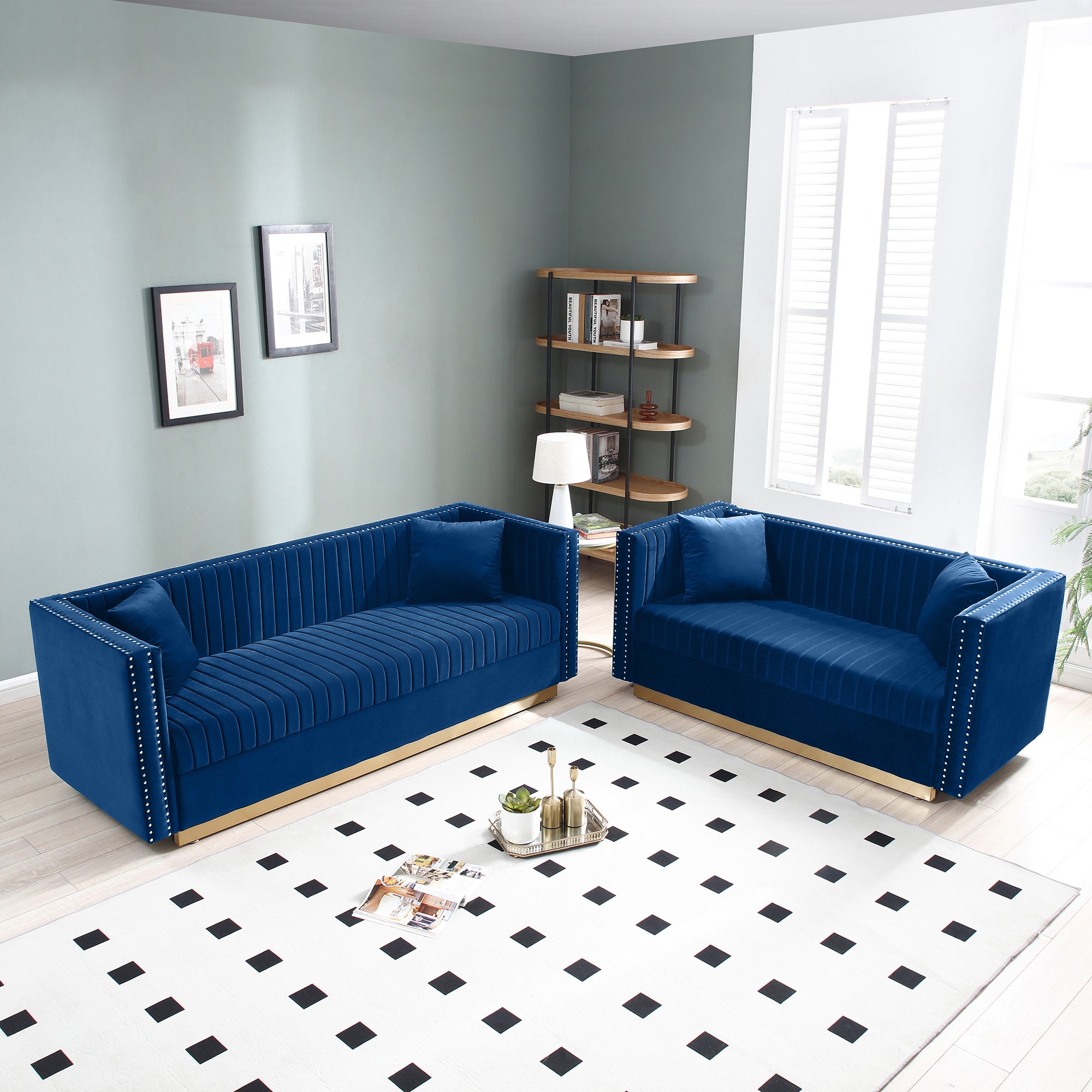 Velvet Sofa Set: Modern Tufted Couch (2pc)