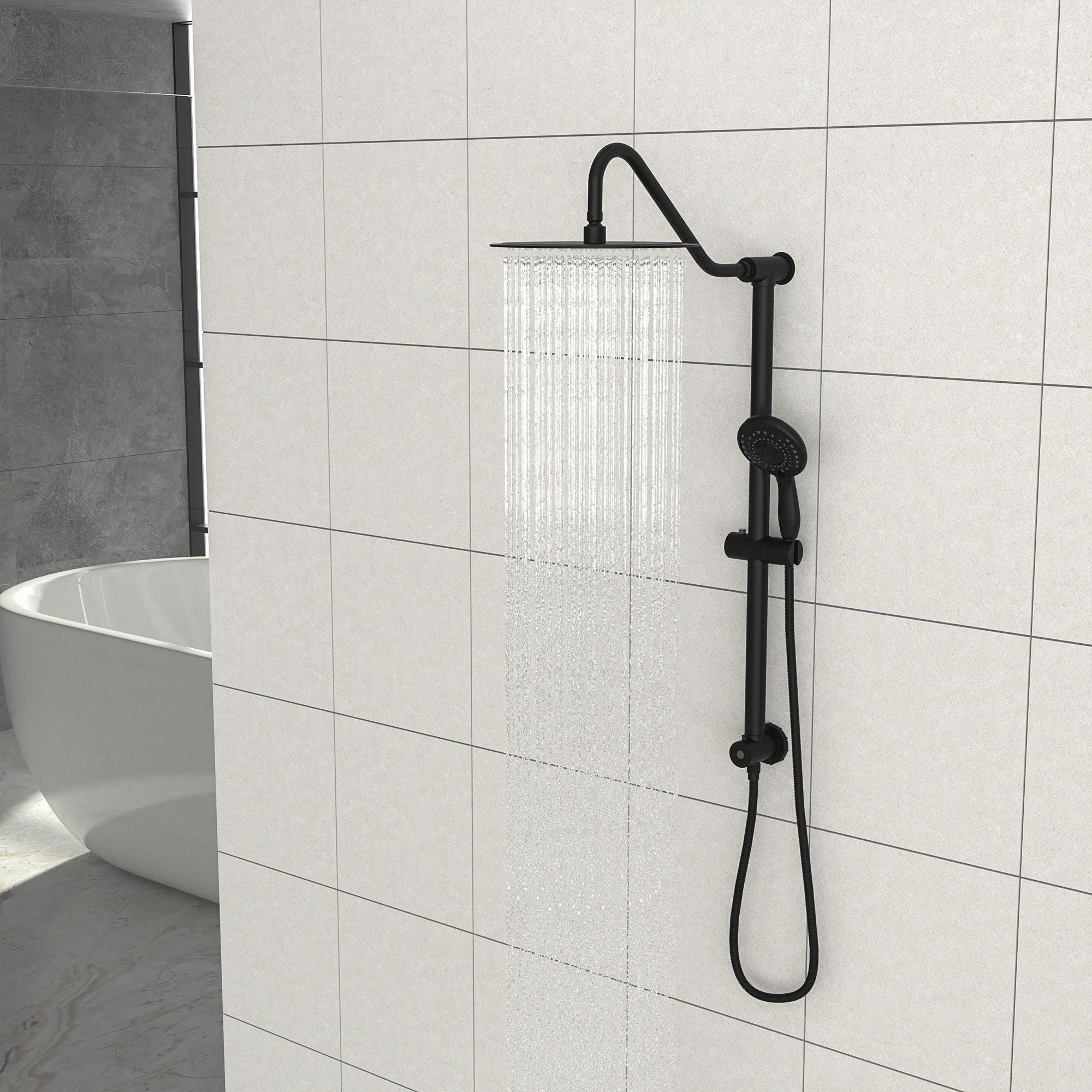 10" Rain Shower System: 5 Functions, Matte Black