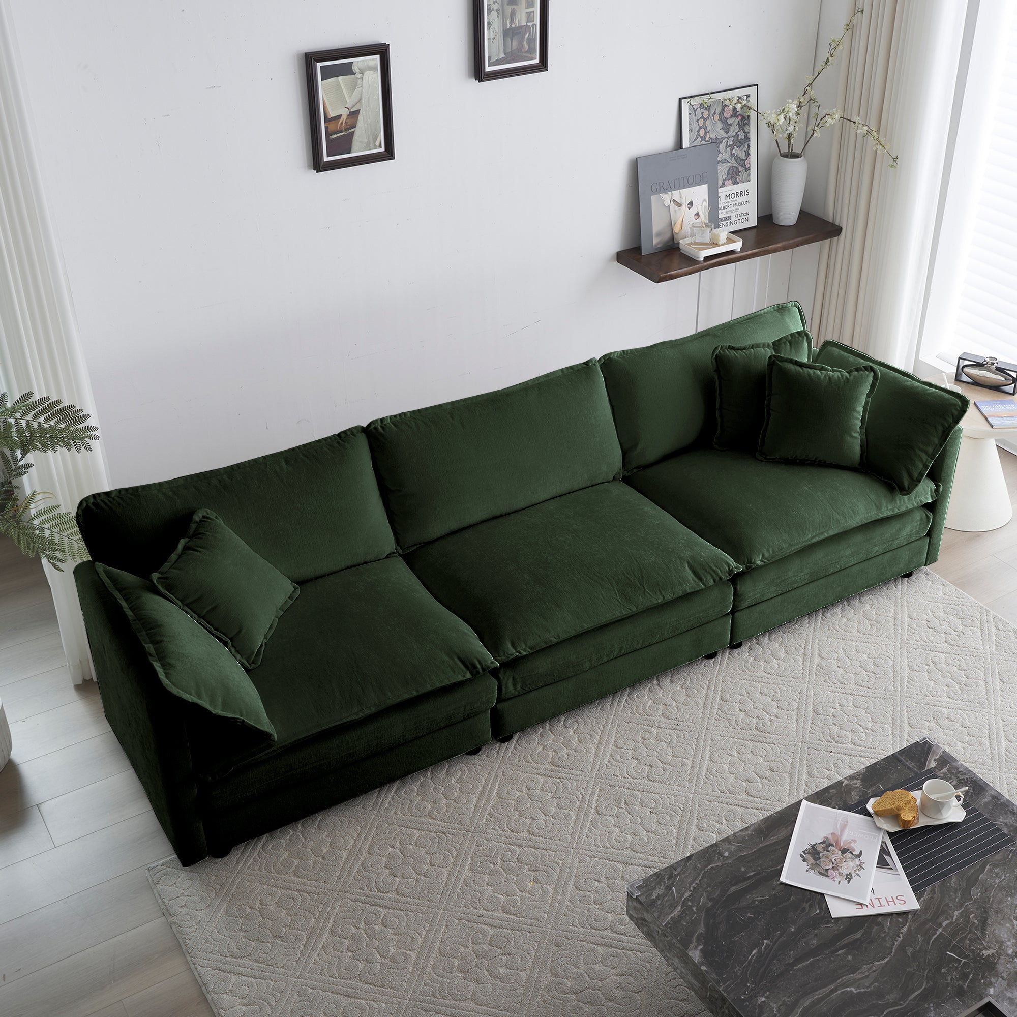 Green Chenille Mid-Century Modern Sofa