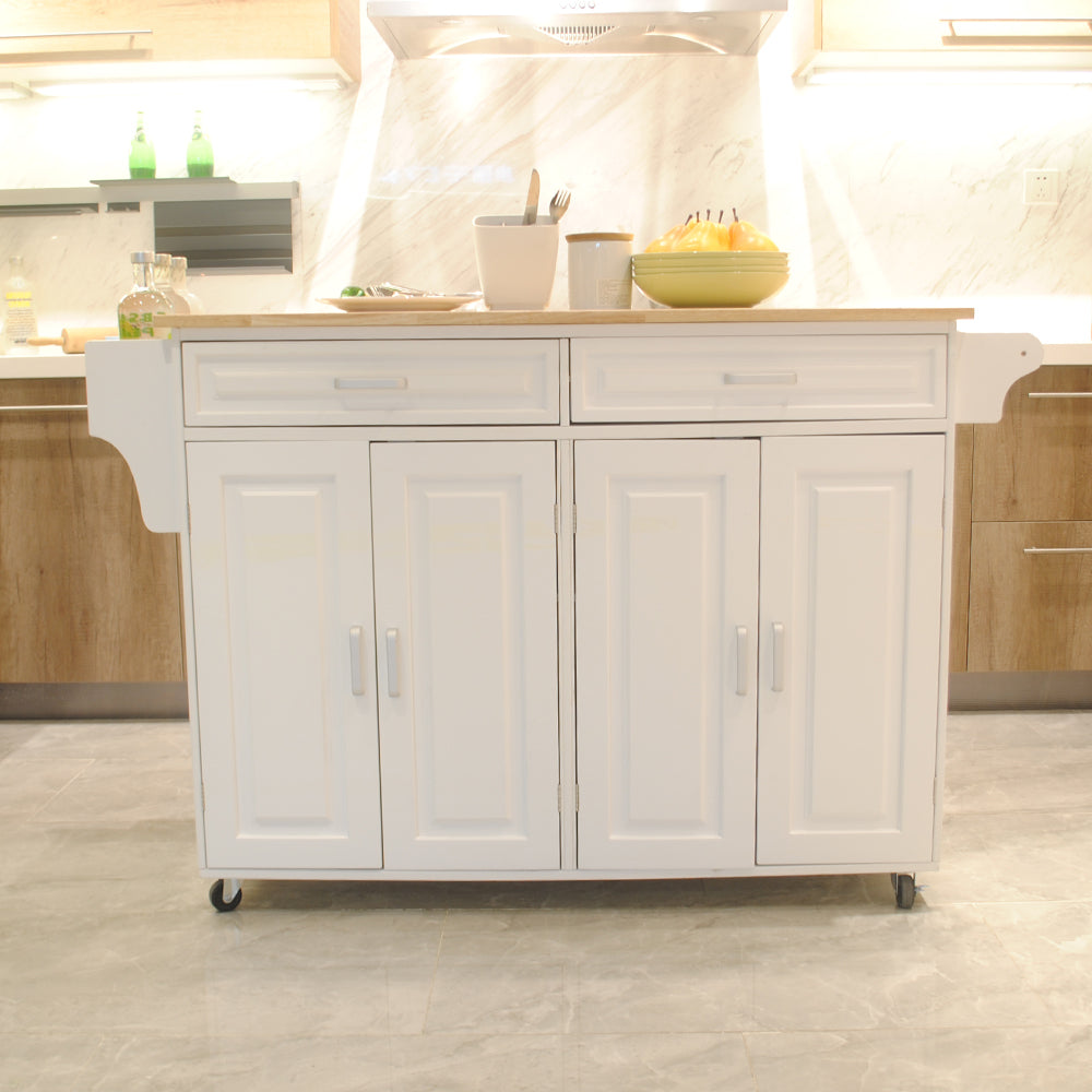 Mobile Kitchen Island Cart, Rubber Wood Top, Adjustable Shelf, Luxury