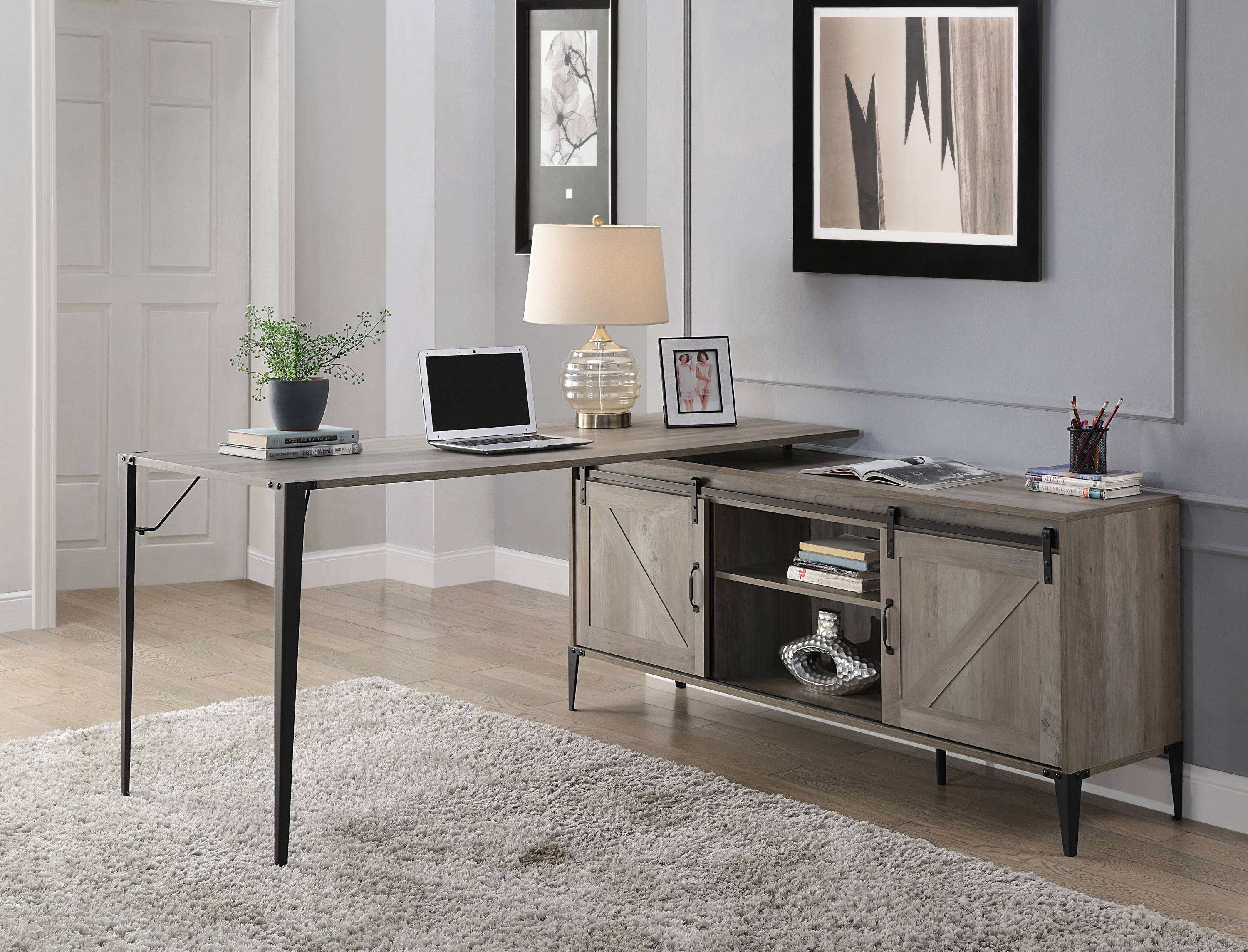 Zakawani Gray Oak Writing Desk w/ Cabinet