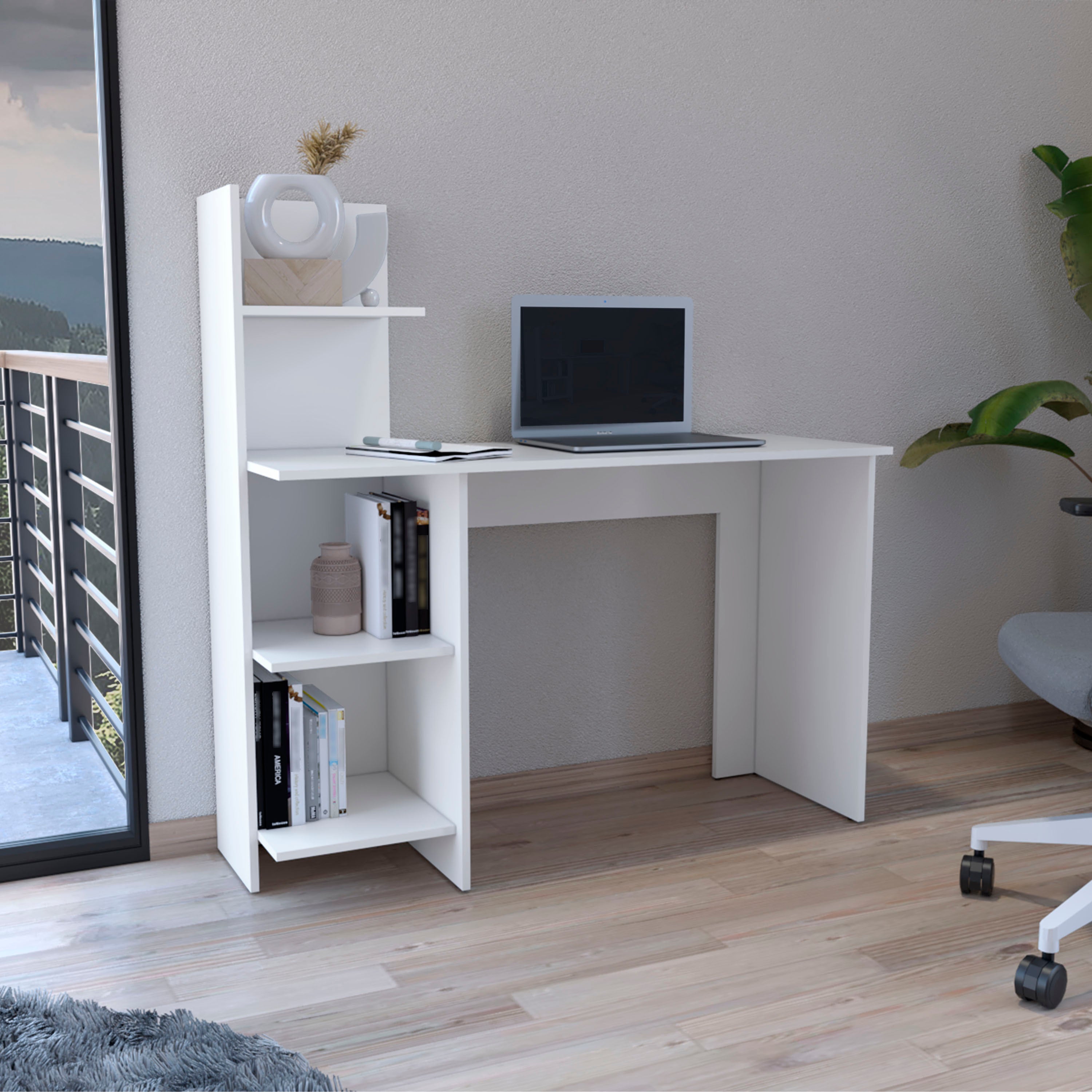 Vilna 120 Writing Desk w/ 4 Shelves | Modern Desk