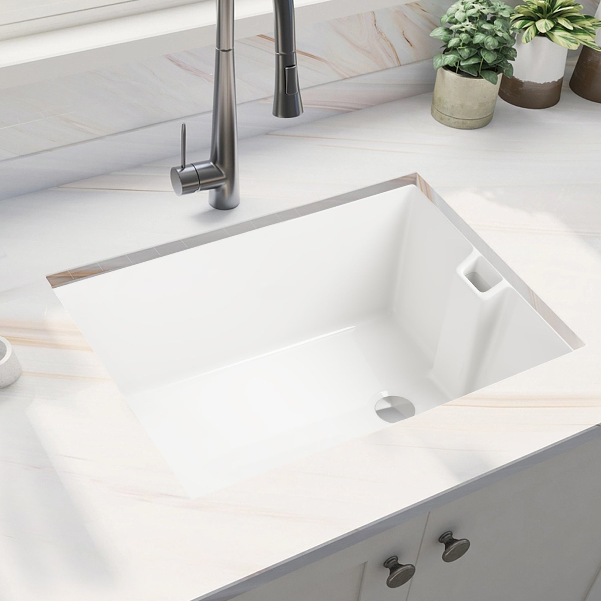 White Ceramic Kitchen Sink 23.6"L x 18"W