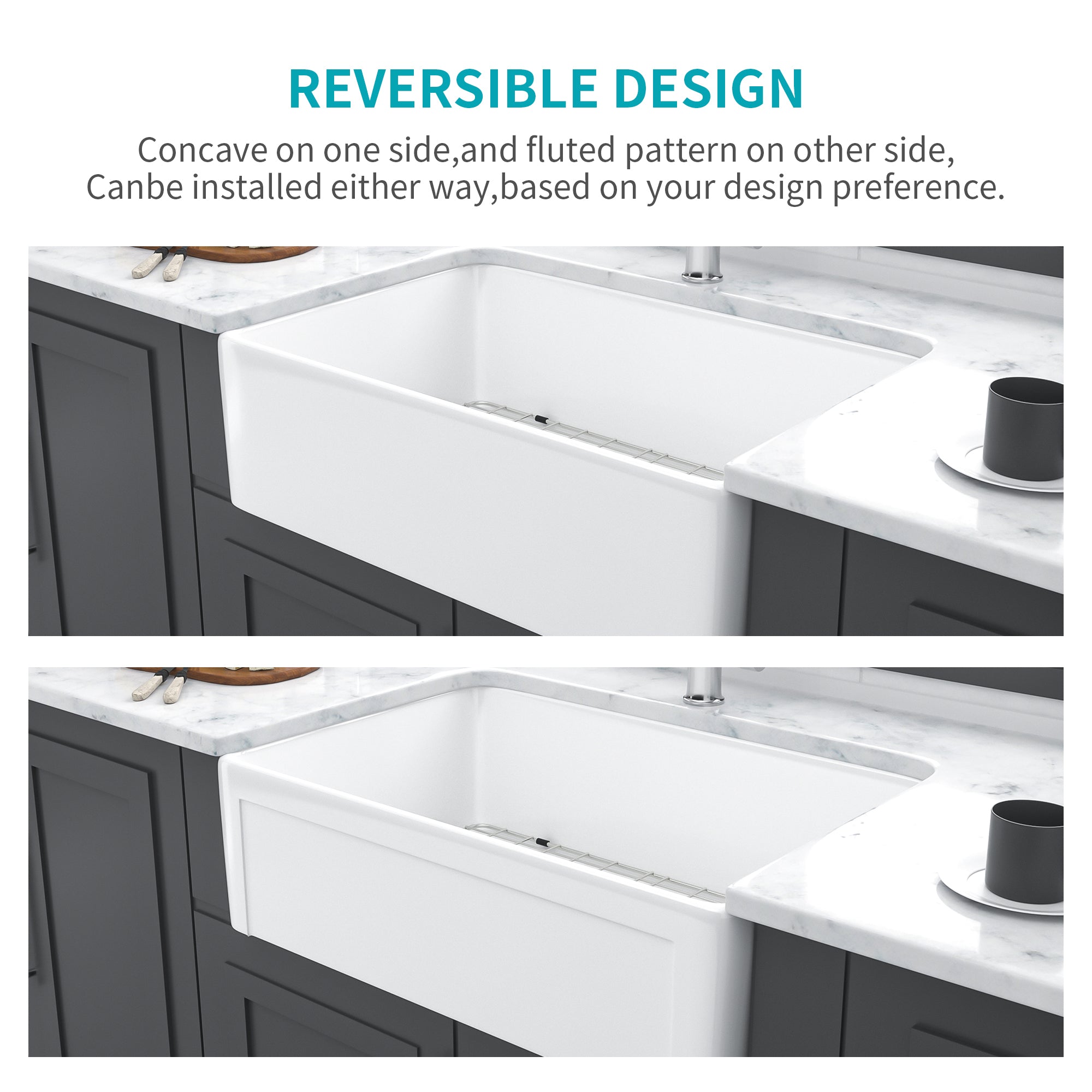 White Farmhouse Kitchen Sink: 30 Inch Apron-Front