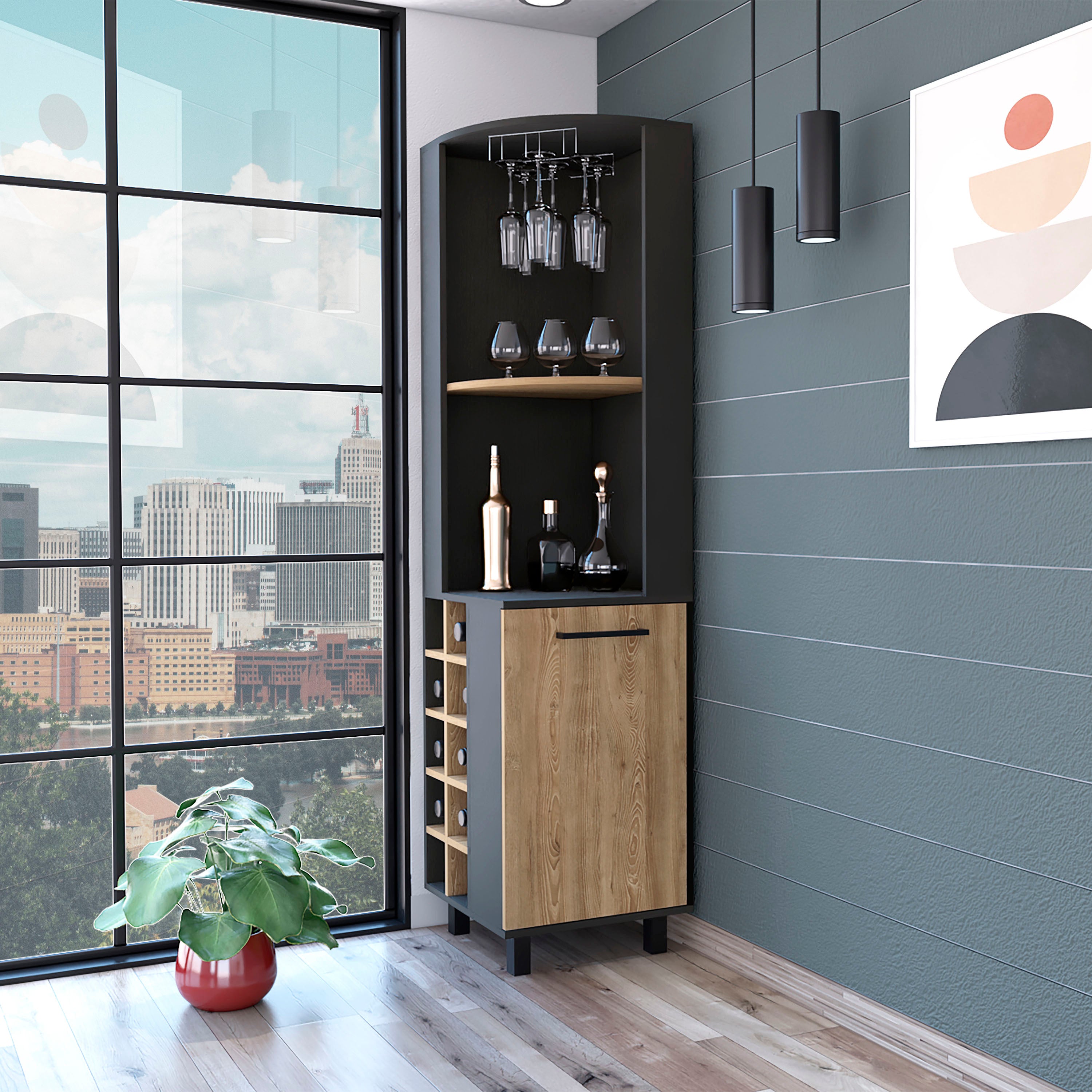 Hamden Black Bar Cabinet: 10 Bottles, 1 Shelf