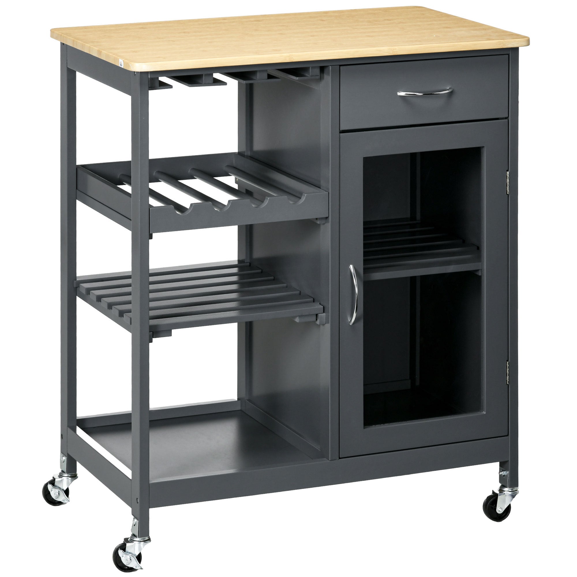 Rolling Kitchen Island Cart w/ Wine Rack & Storage, Gray
