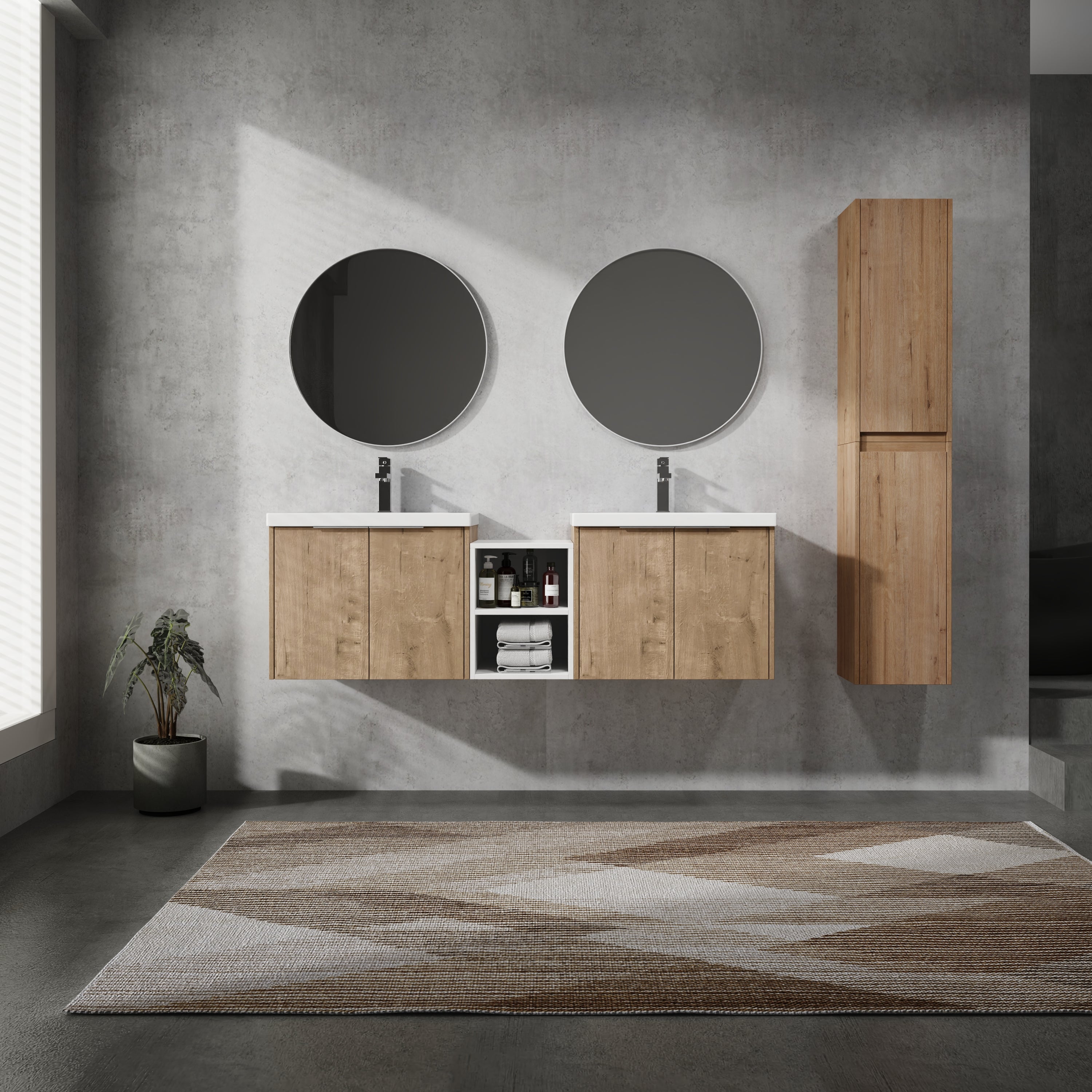 60" Wall-Mounted Bathroom Vanity with Sink