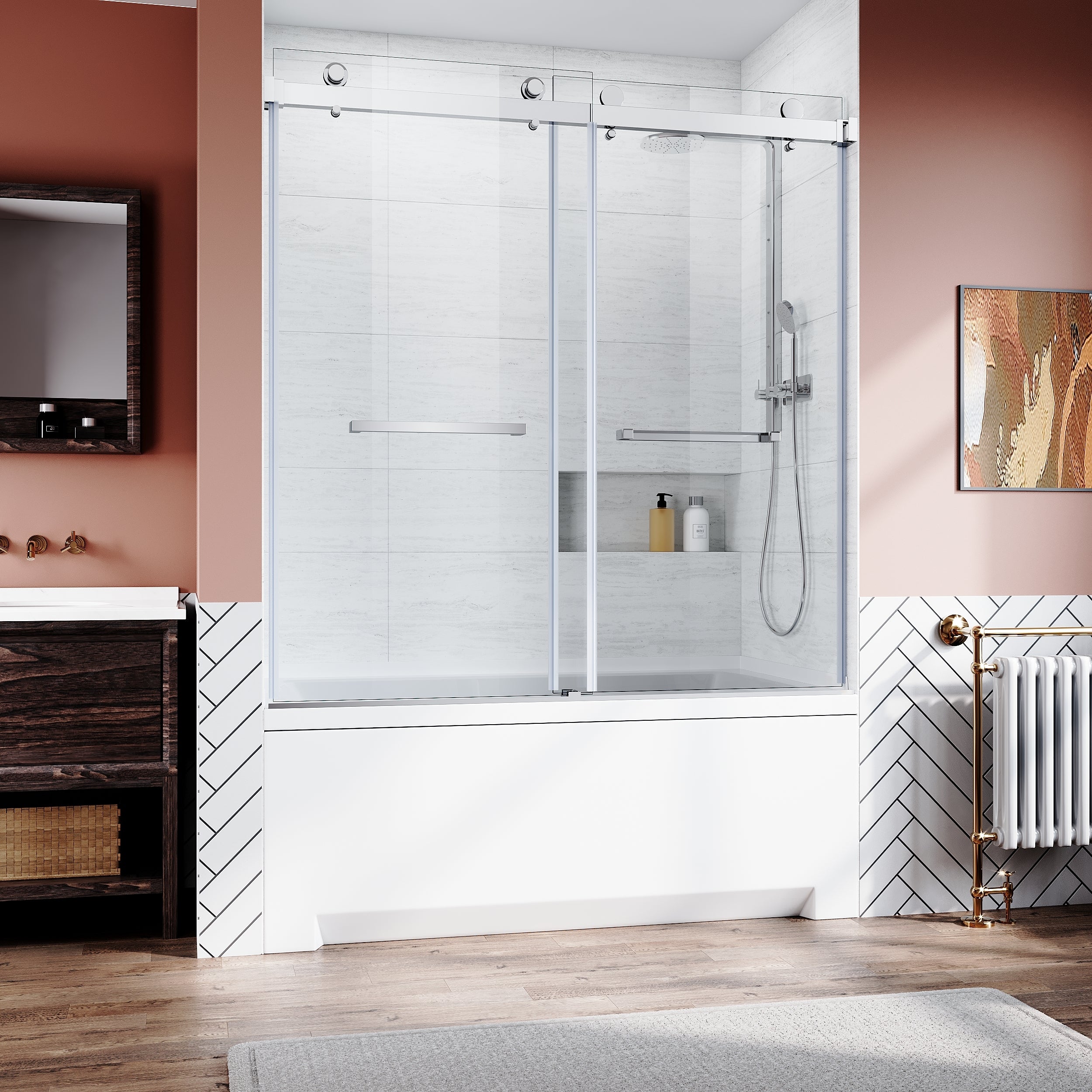 Frameless Sliding Shower Door 56-60"W x 62"H
