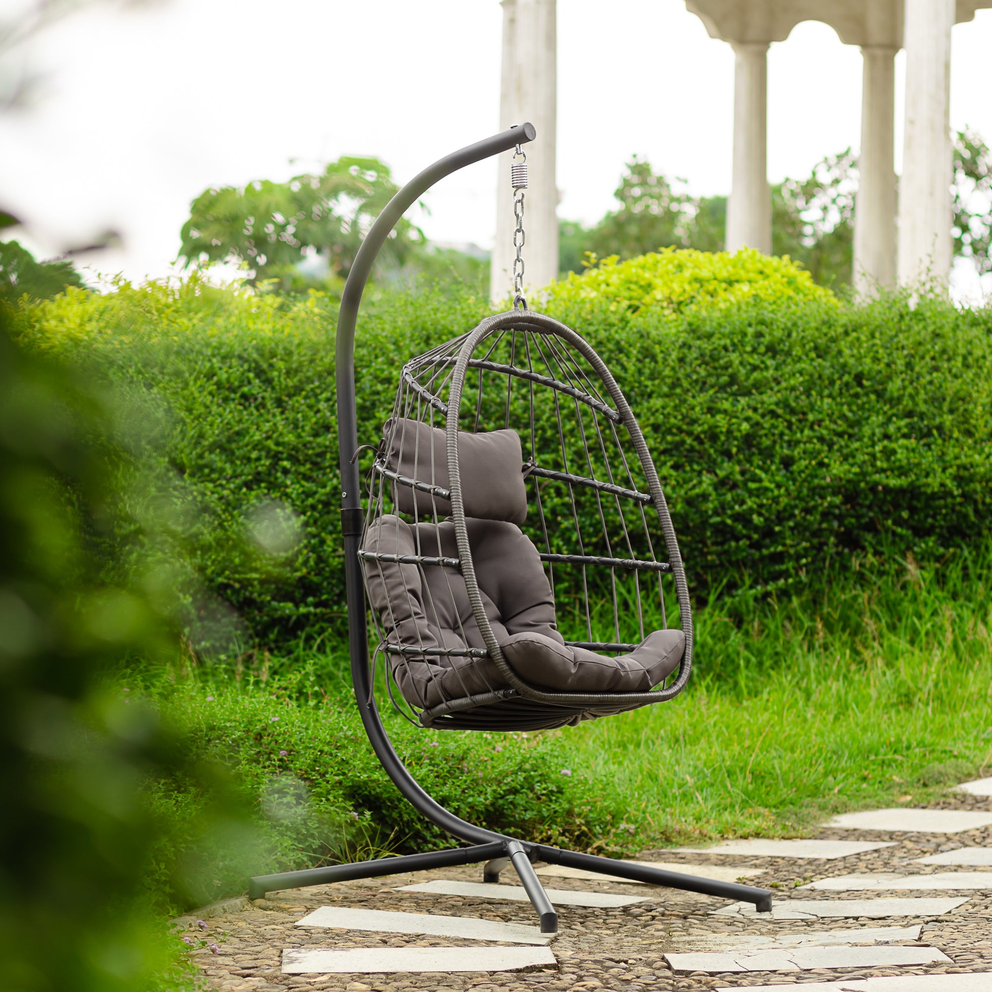 Wicker Hanging Chair Swing: UV Resistant & Grey