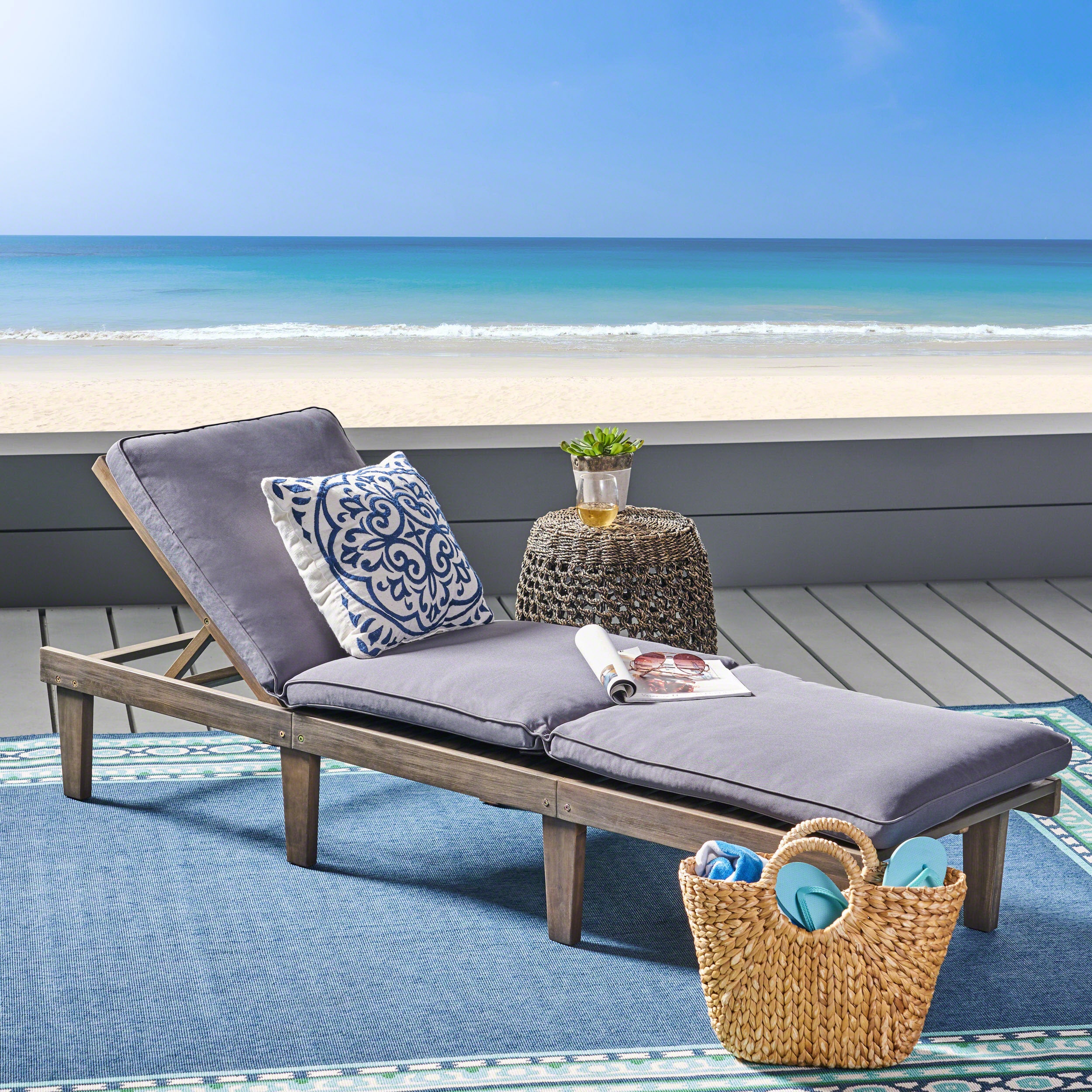Ariana KD Wood Chaise Lounge with Cushion