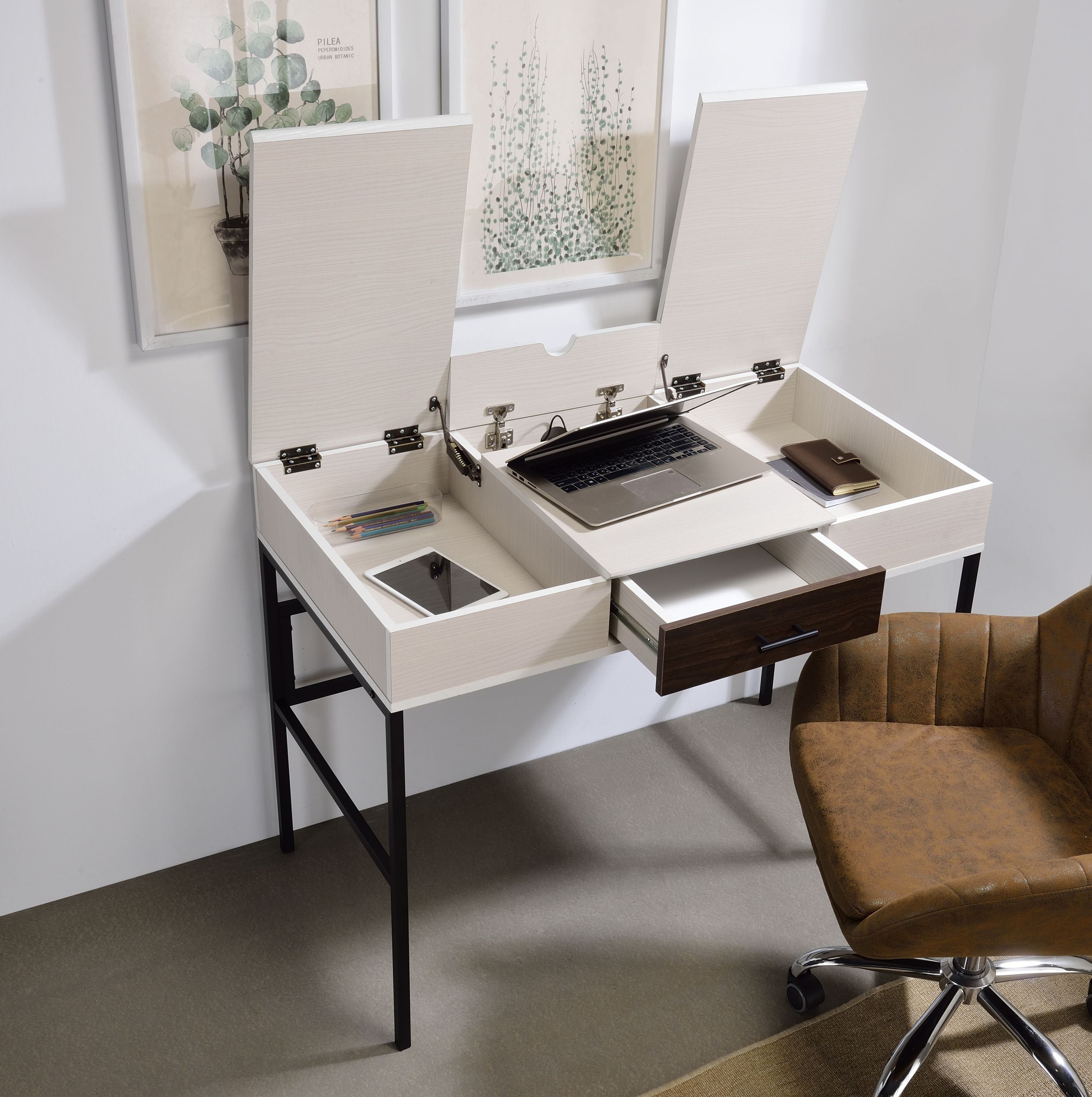 Verster Natural & Black Writing Desk w/ USB