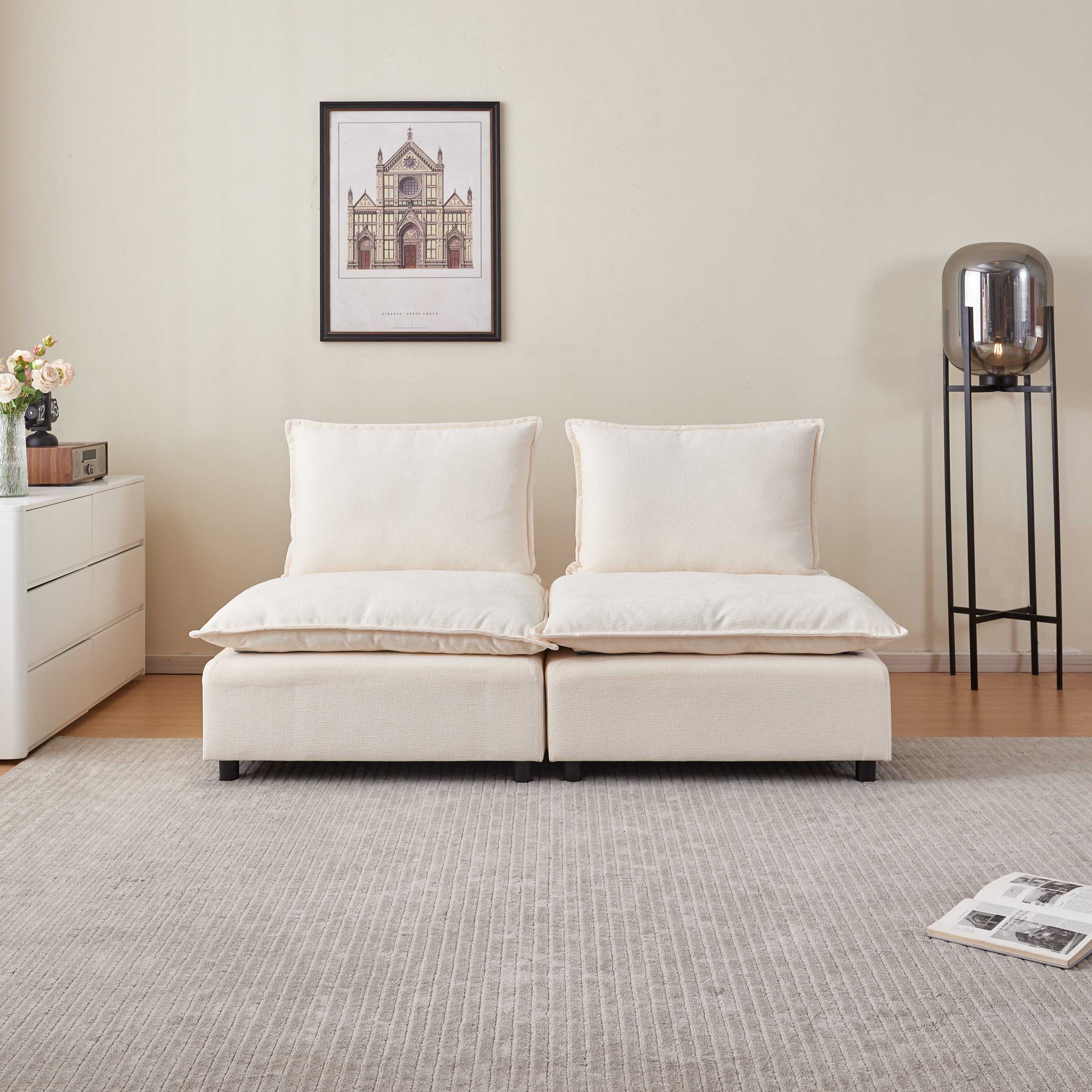 Modern Armless Sofa: Stylish & Comfortable 2-Seater
