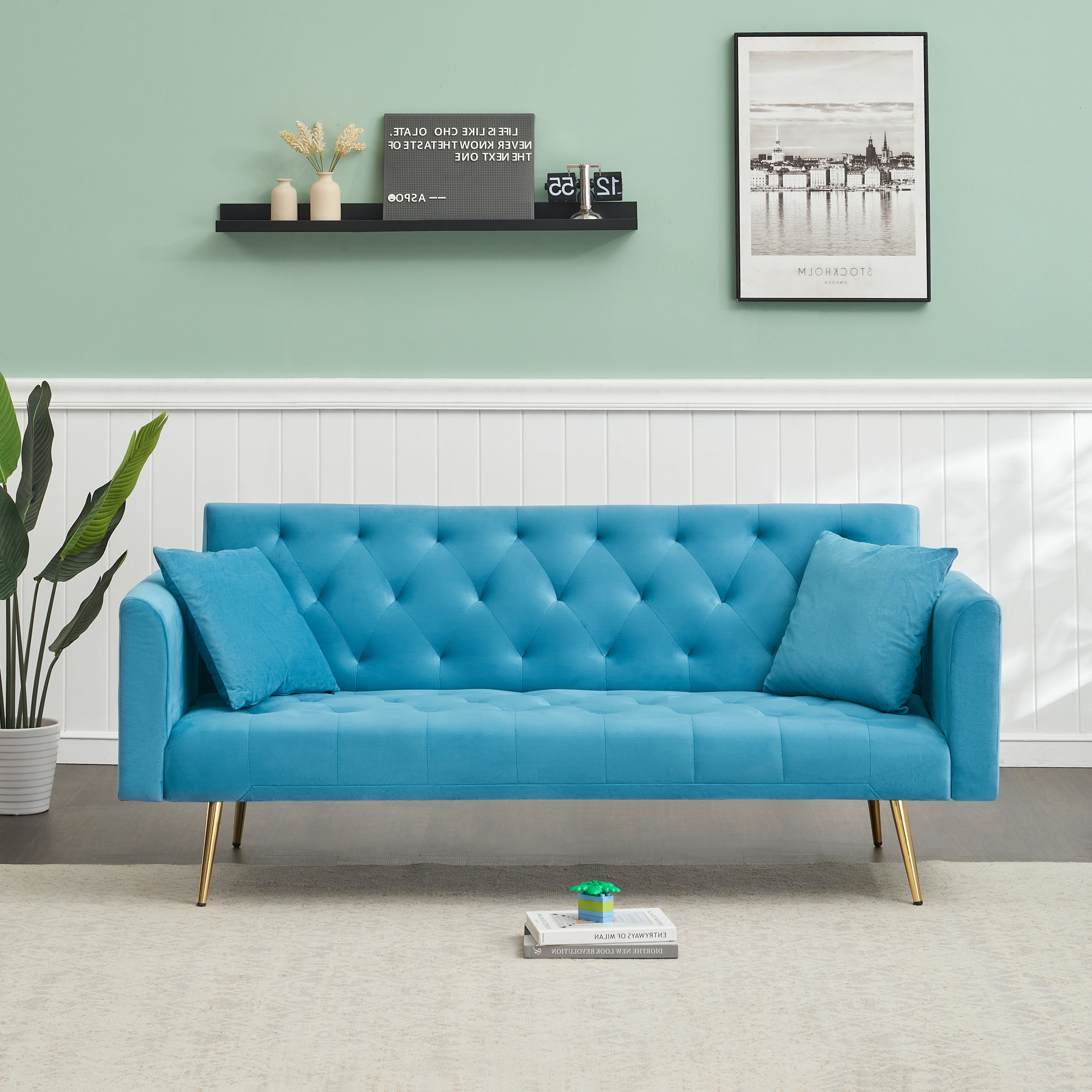 71" Retro Velvet Convertible Loveseat Sofa