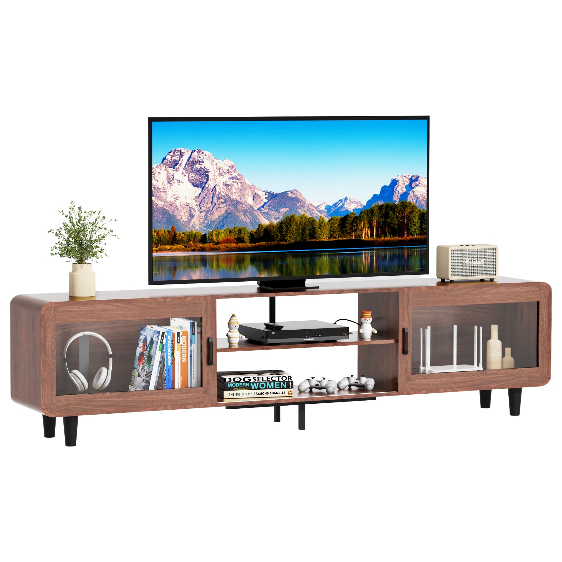Mid Century Modern TV Stand for 55-70" TVs w/ Power Outlets