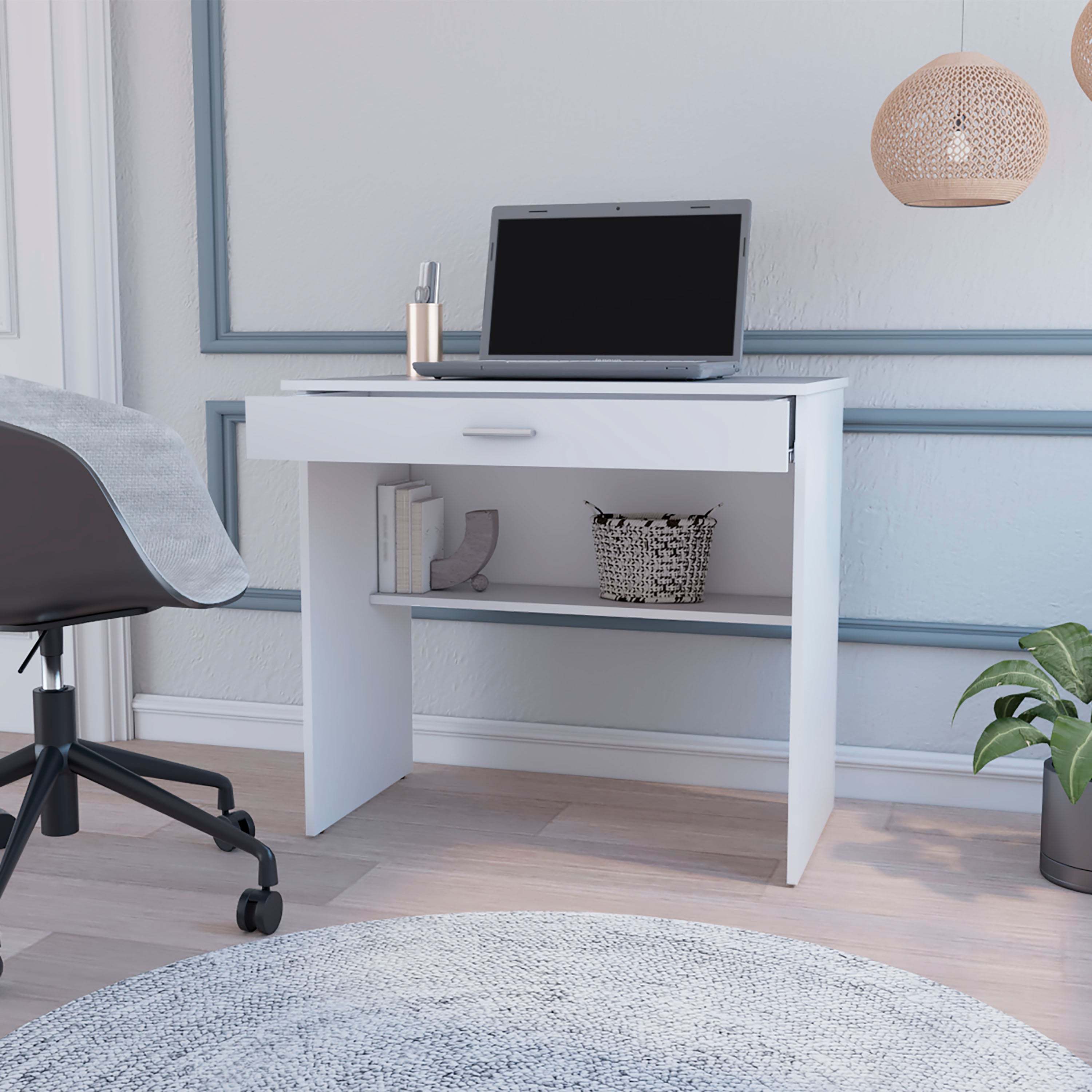 White Desk with Drawer & Shelf | Storage Desk | Home Office
