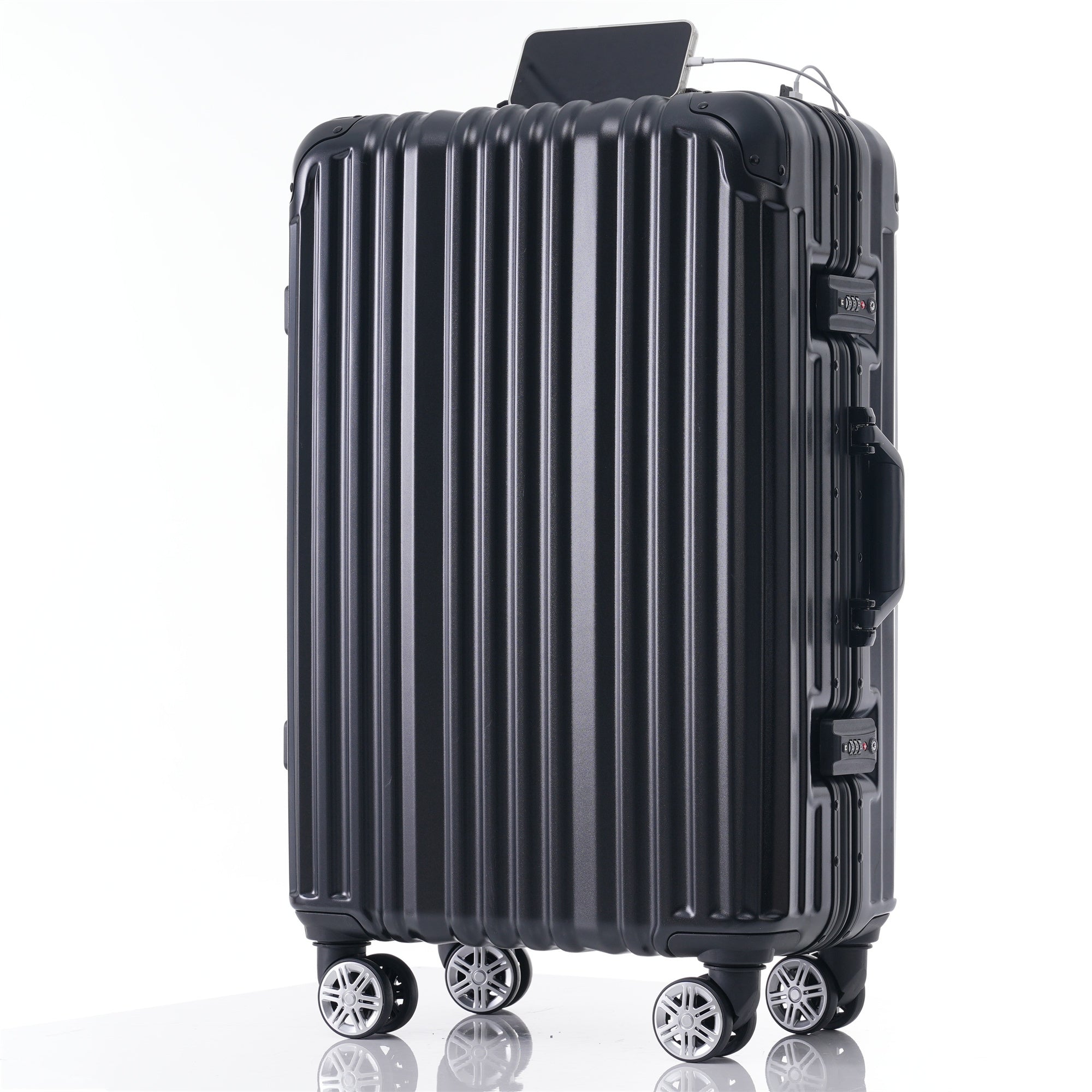 24" Aluminum Suitcase w/USB: Carry-On Travel