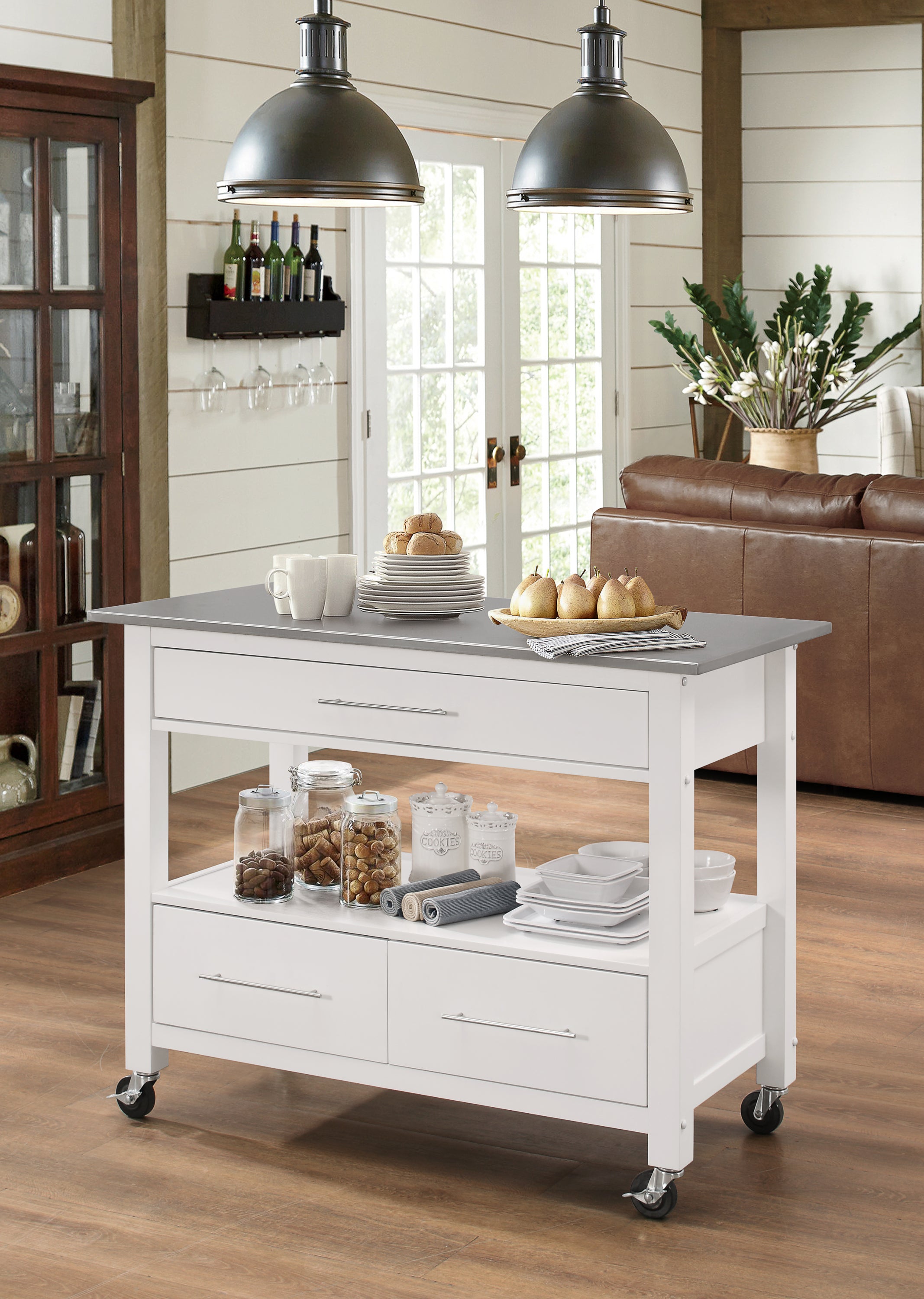 Ottawa Kitchen Cart: Stainless Steel Top & White