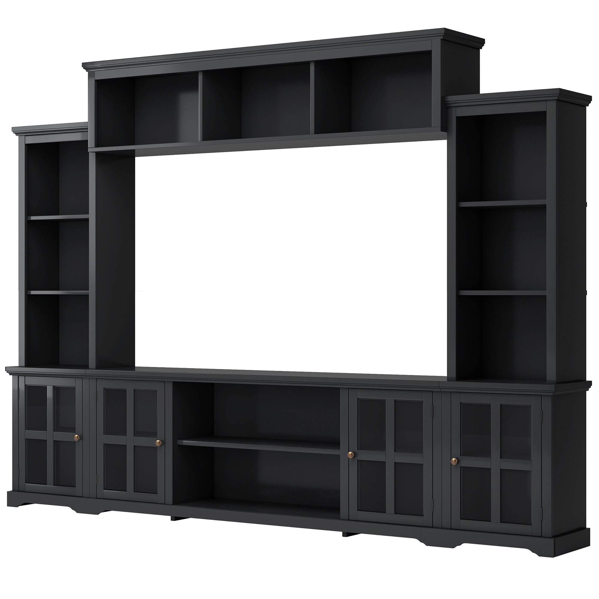 Modern TV Stand w/ Bridge, Minimalist Entertainment Center, Black