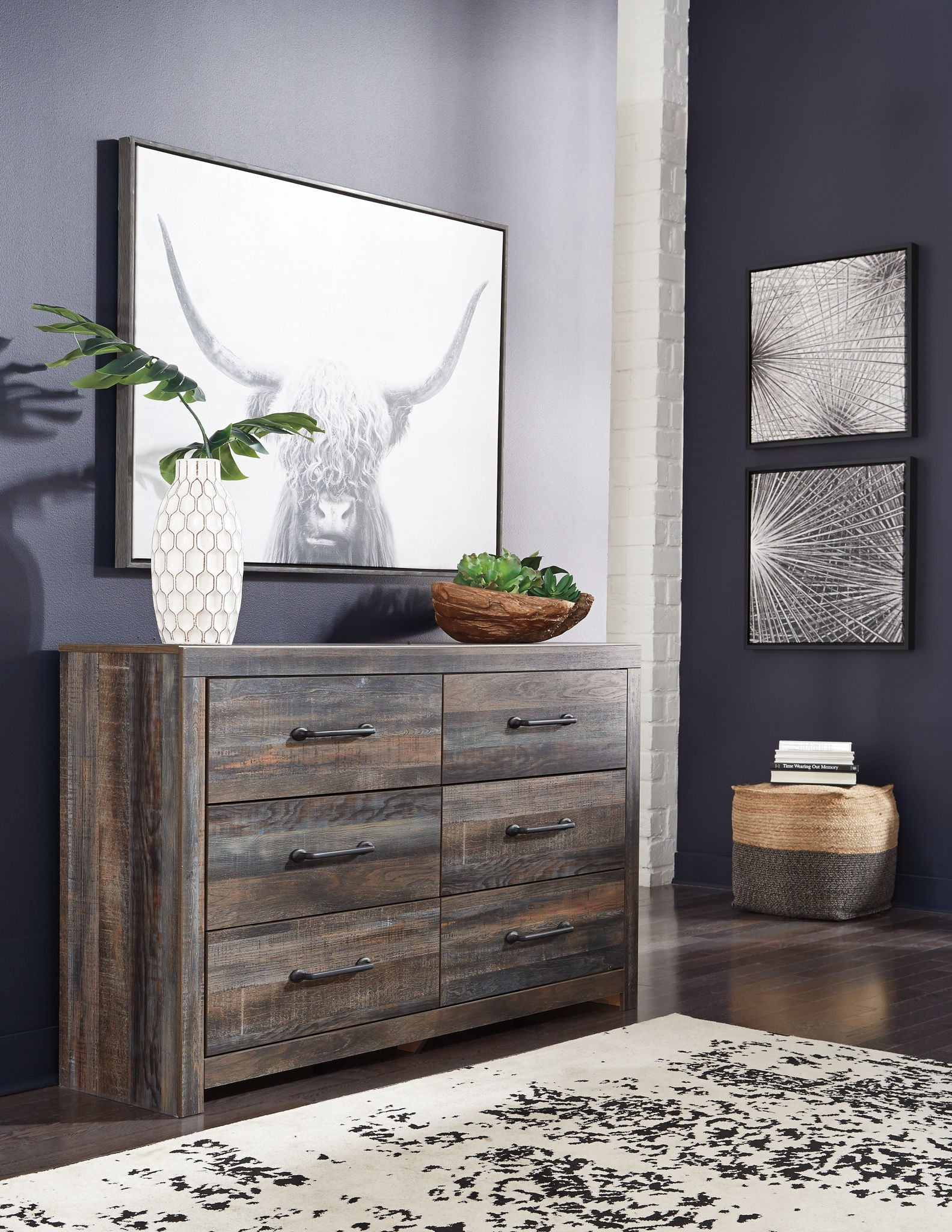 Drystan - Dresser, Mirror, Bookcase Bed Set