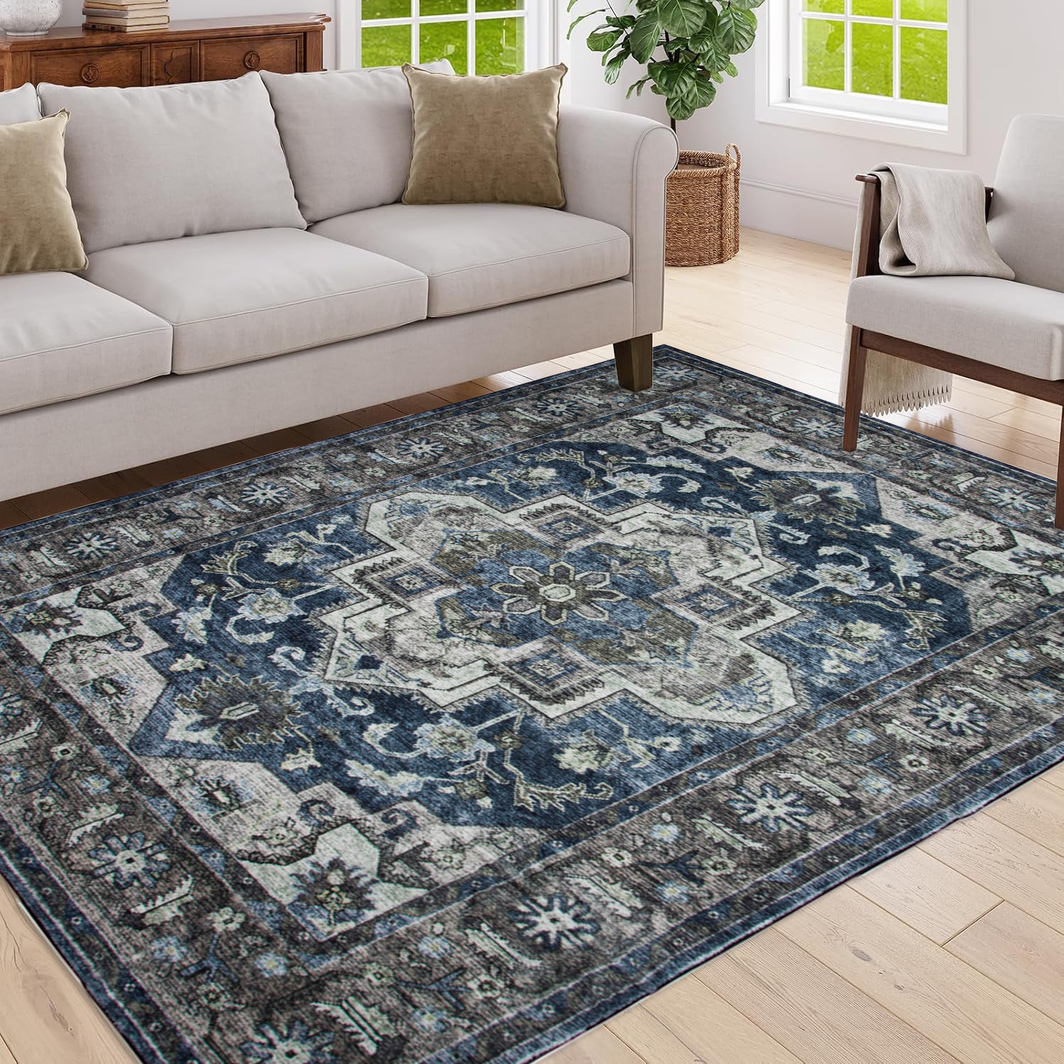 Bohemian 5x7 Rug: Vintage, Washable, Non-Slip