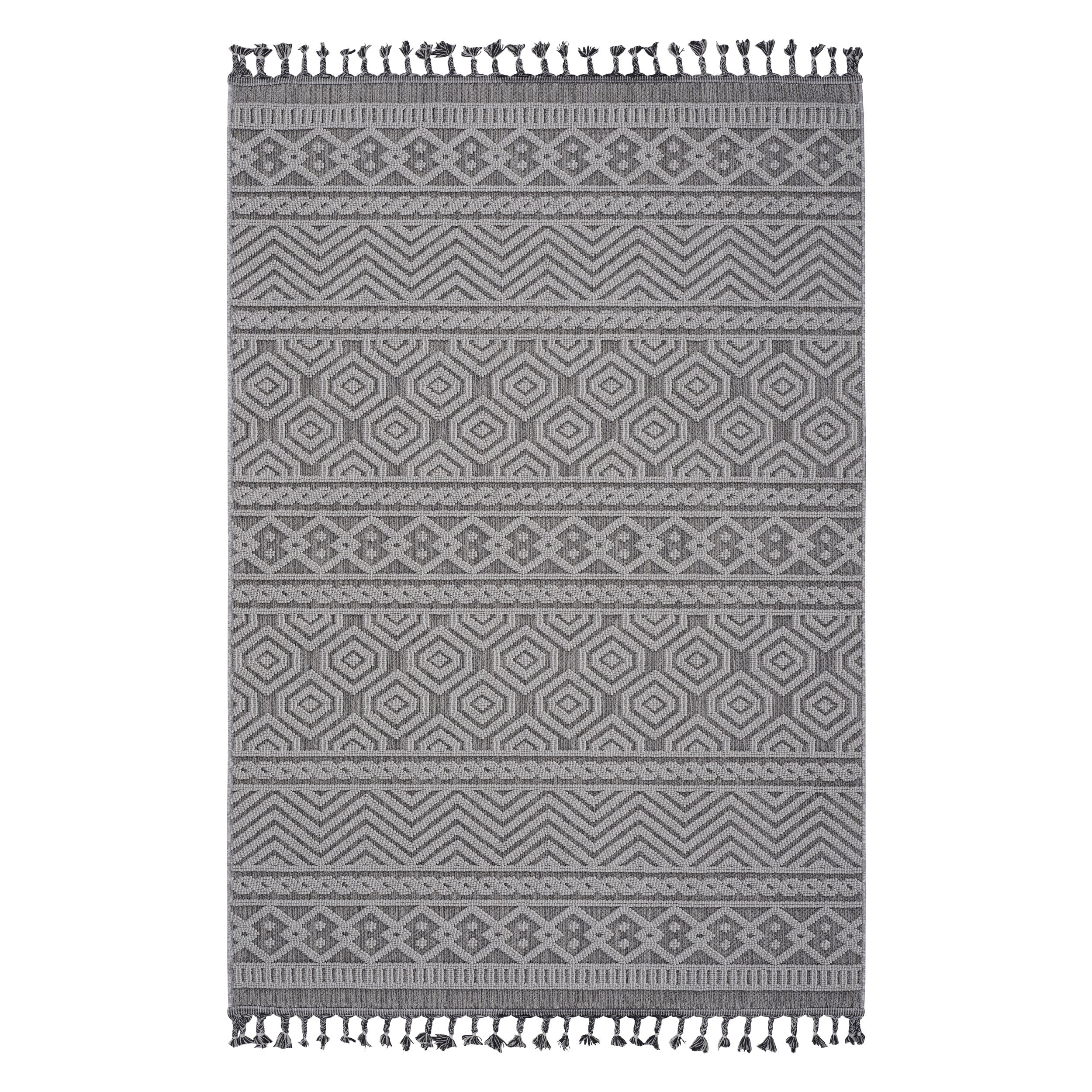 8x10 Grey/White Geometric Rug: Indoor/Outdoor