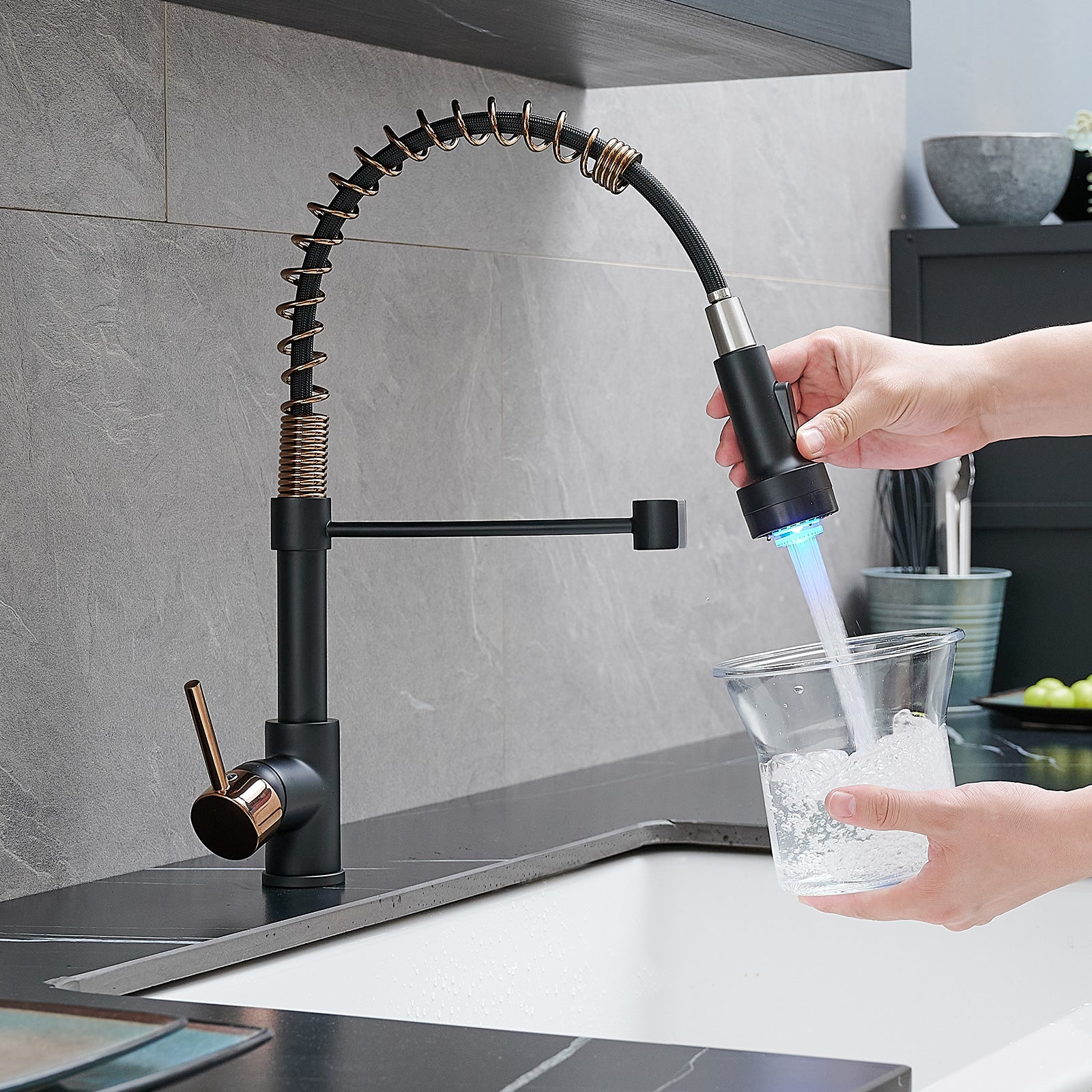 Commercial LED Kitchen Faucet with Sprayer