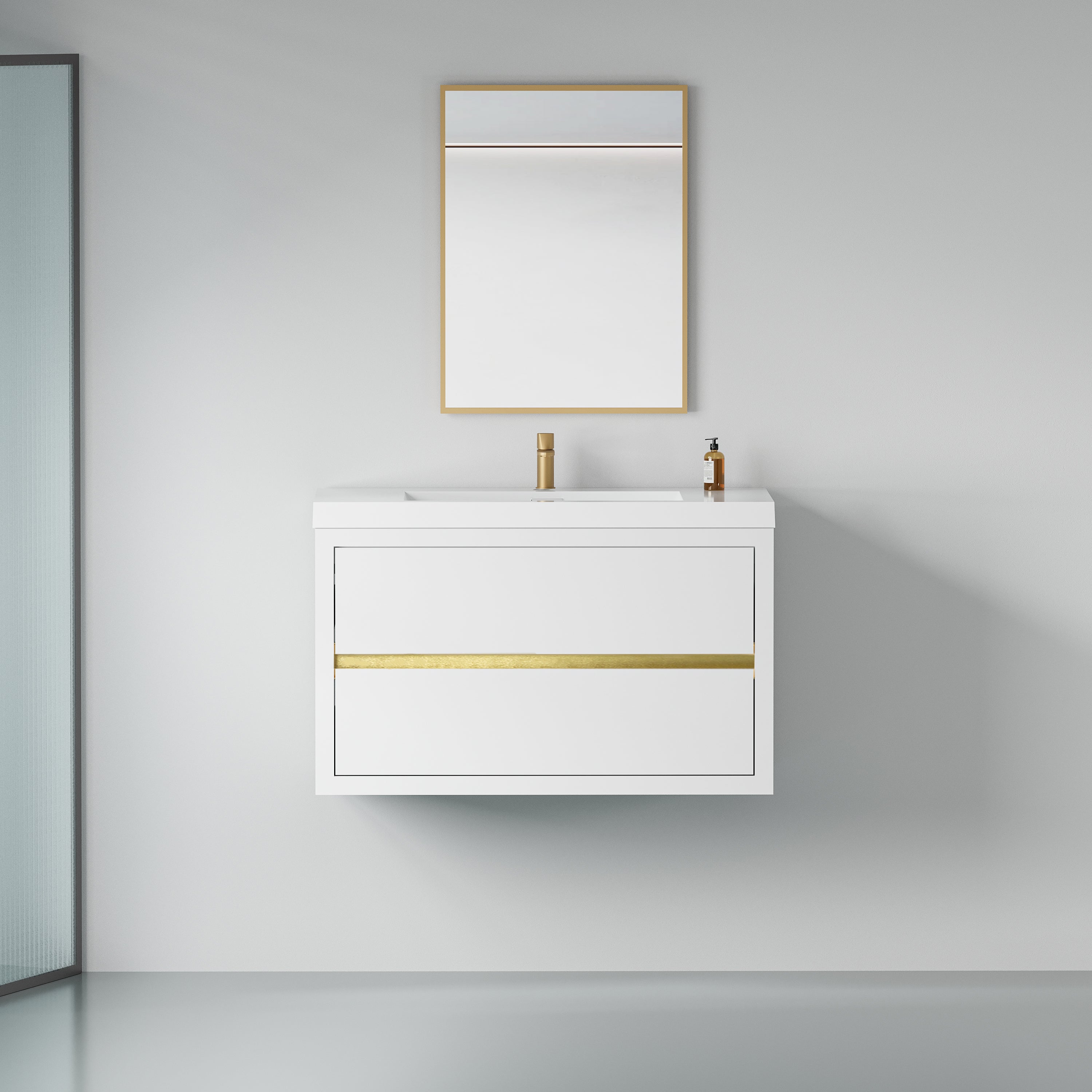 36" White Floating Bathroom Vanity with Sink