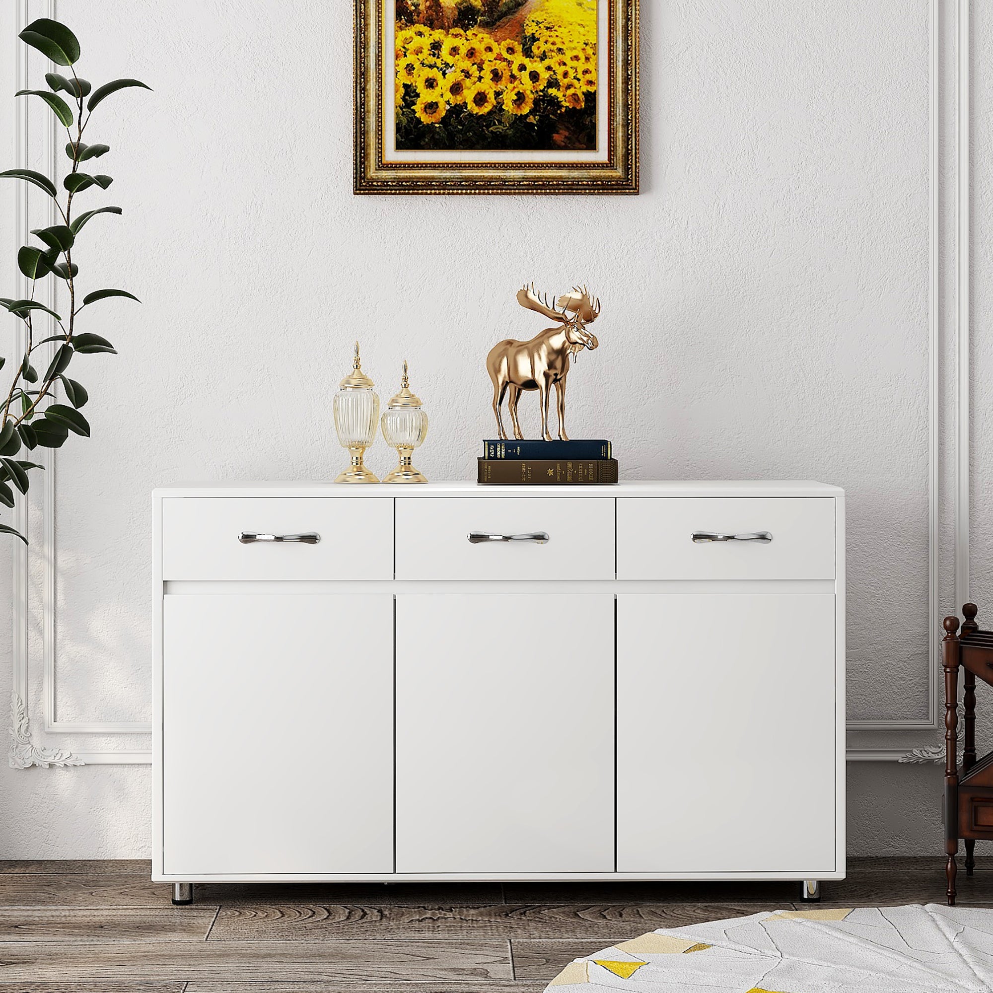 White Three-Door Side Table