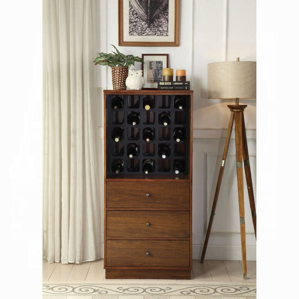 Walnut Wine Cabinet: 3 Drawer Storage