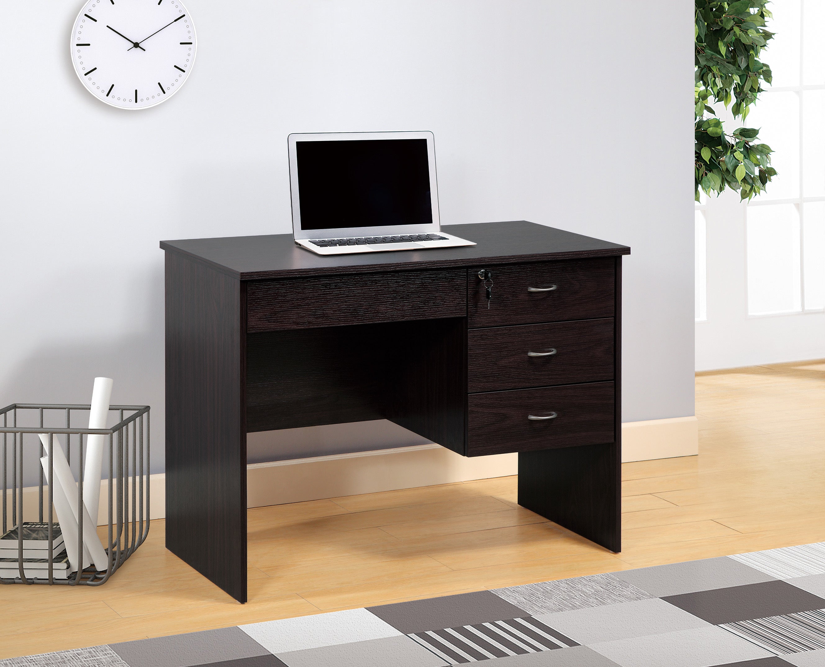 Red Cocoa Student Desk with 3 Locking Drawers