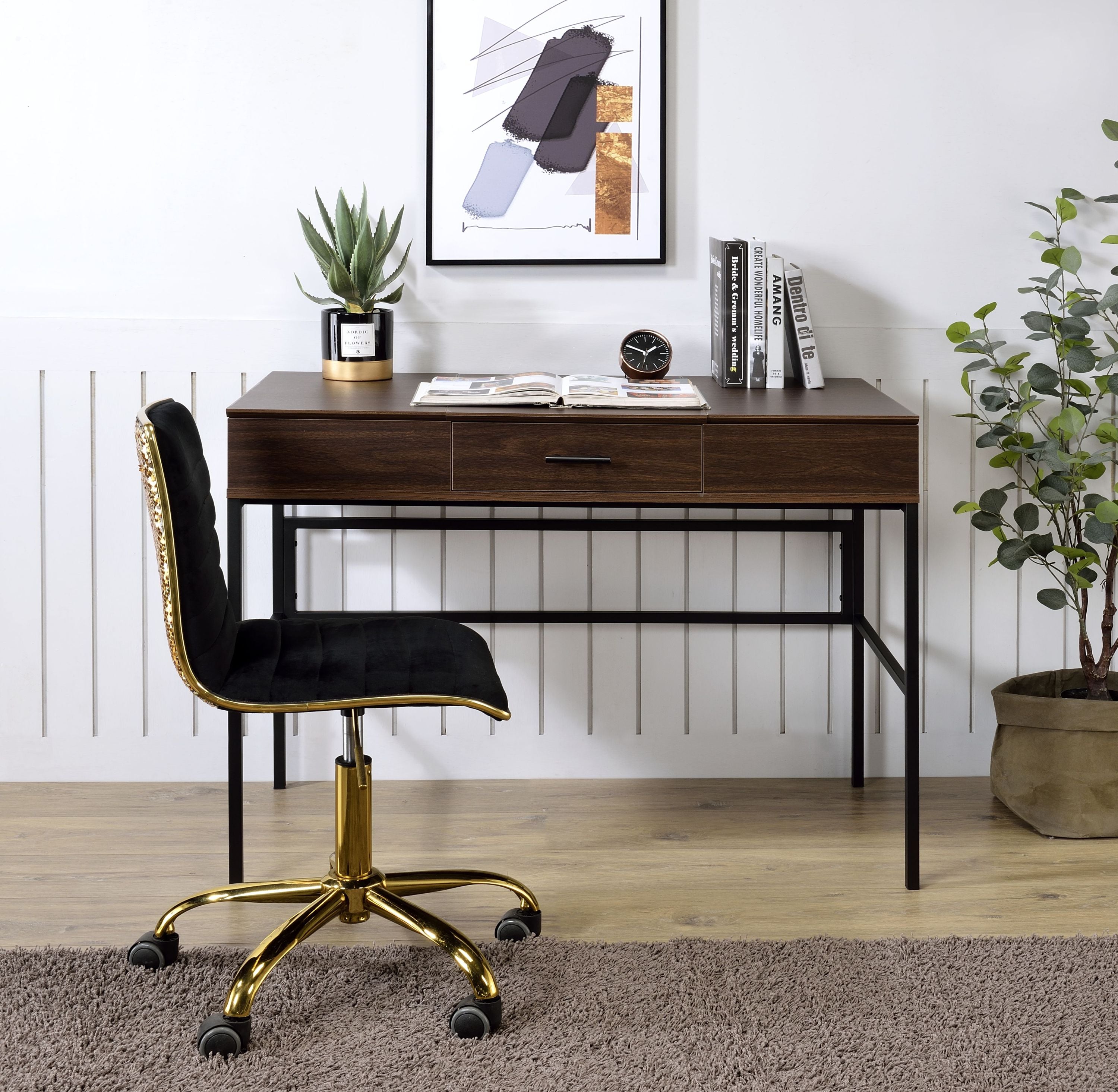 Verster Oak & Black Writing Desk w/USB