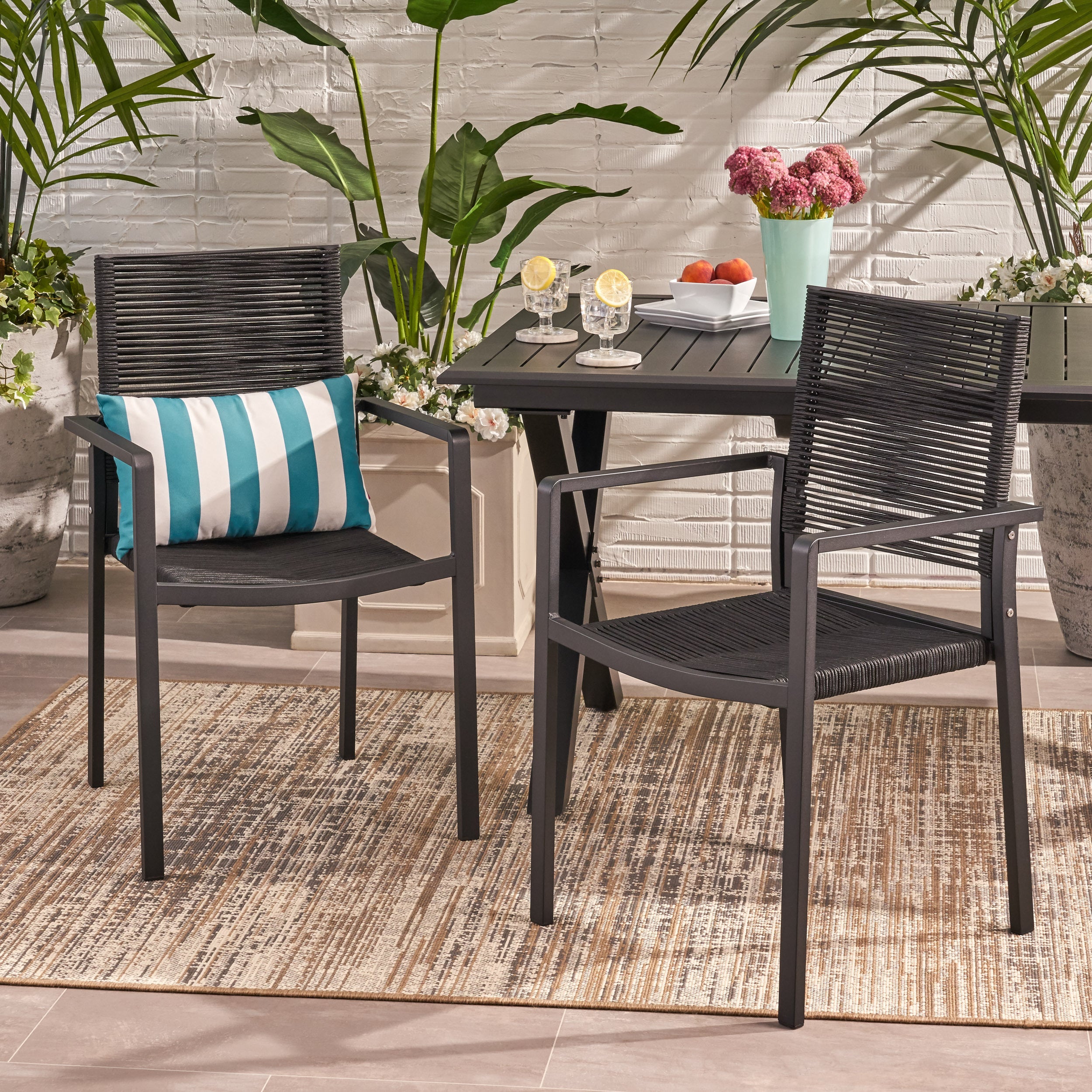 Modern Aluminum Outdoor Dining Chairs (Set of 2)