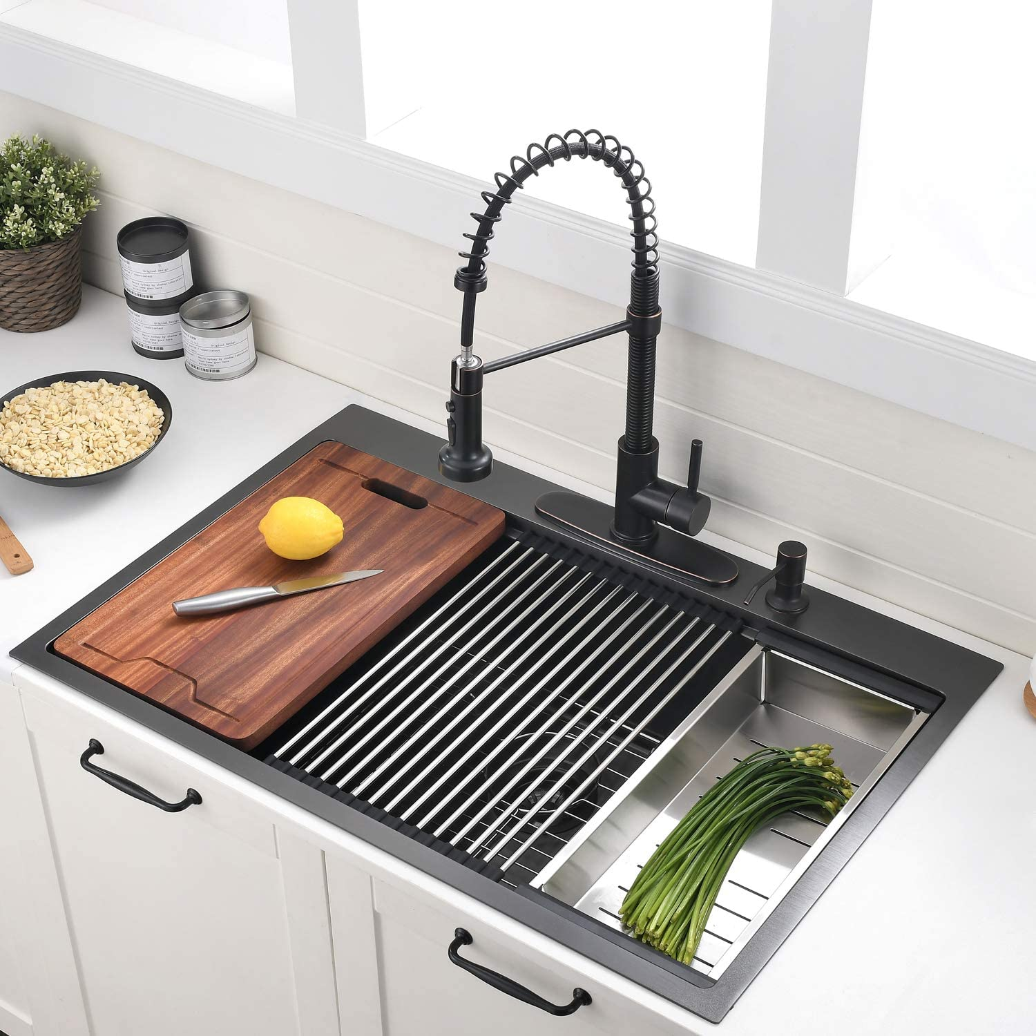 36" Gunmetal Black Kitchen Sink - Drop-In, 16 Gauge